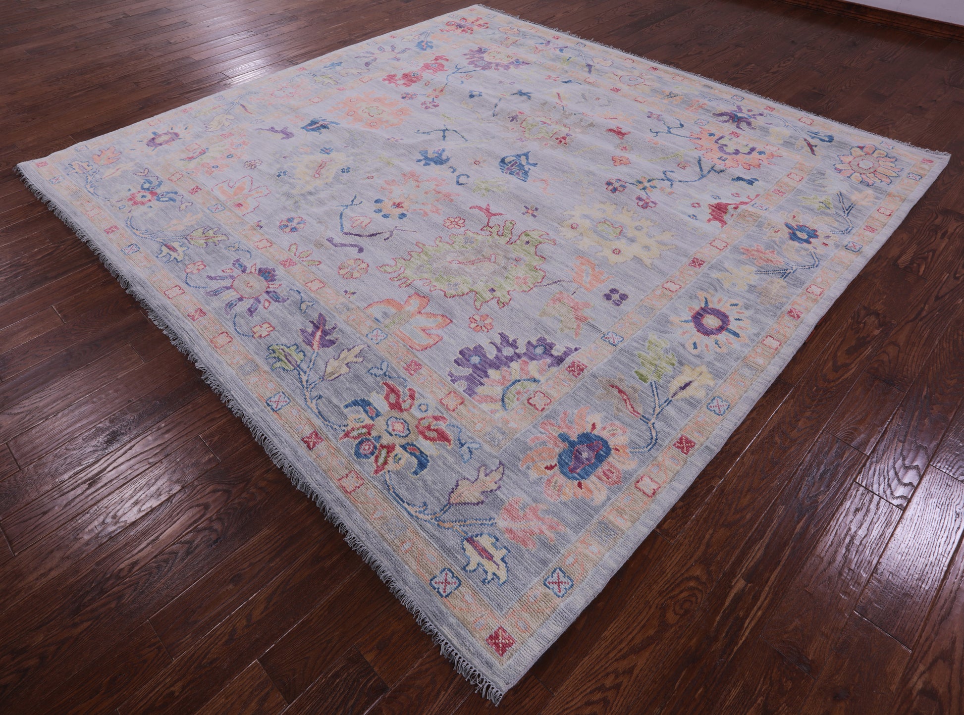 Grey Square Turkish Oushak Hand Knotted Wool Rug - 9' 11" X 10' 3" - Golden Nile