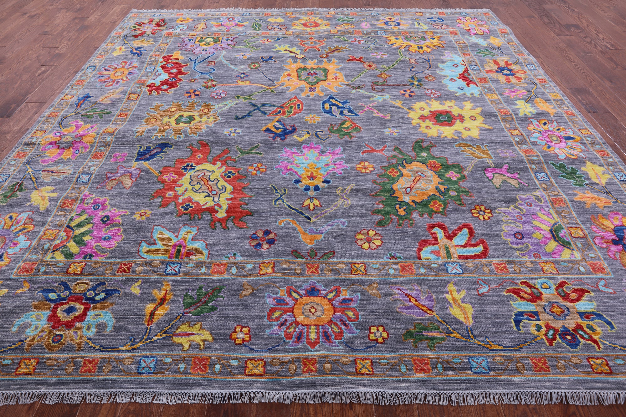 Grey Square Turkish Oushak Hand Knotted Wool Rug - 10' 0" X 10' 1" - Golden Nile