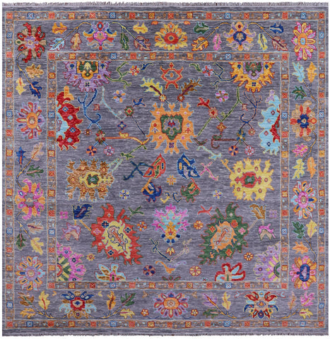 Grey Square Turkish Oushak Hand Knotted Wool Rug - 10' 0