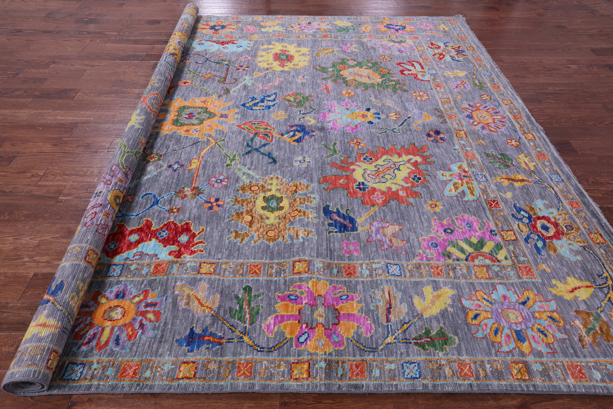 Grey Square Turkish Oushak Hand Knotted Wool Rug - 10' 0" X 10' 1" - Golden Nile