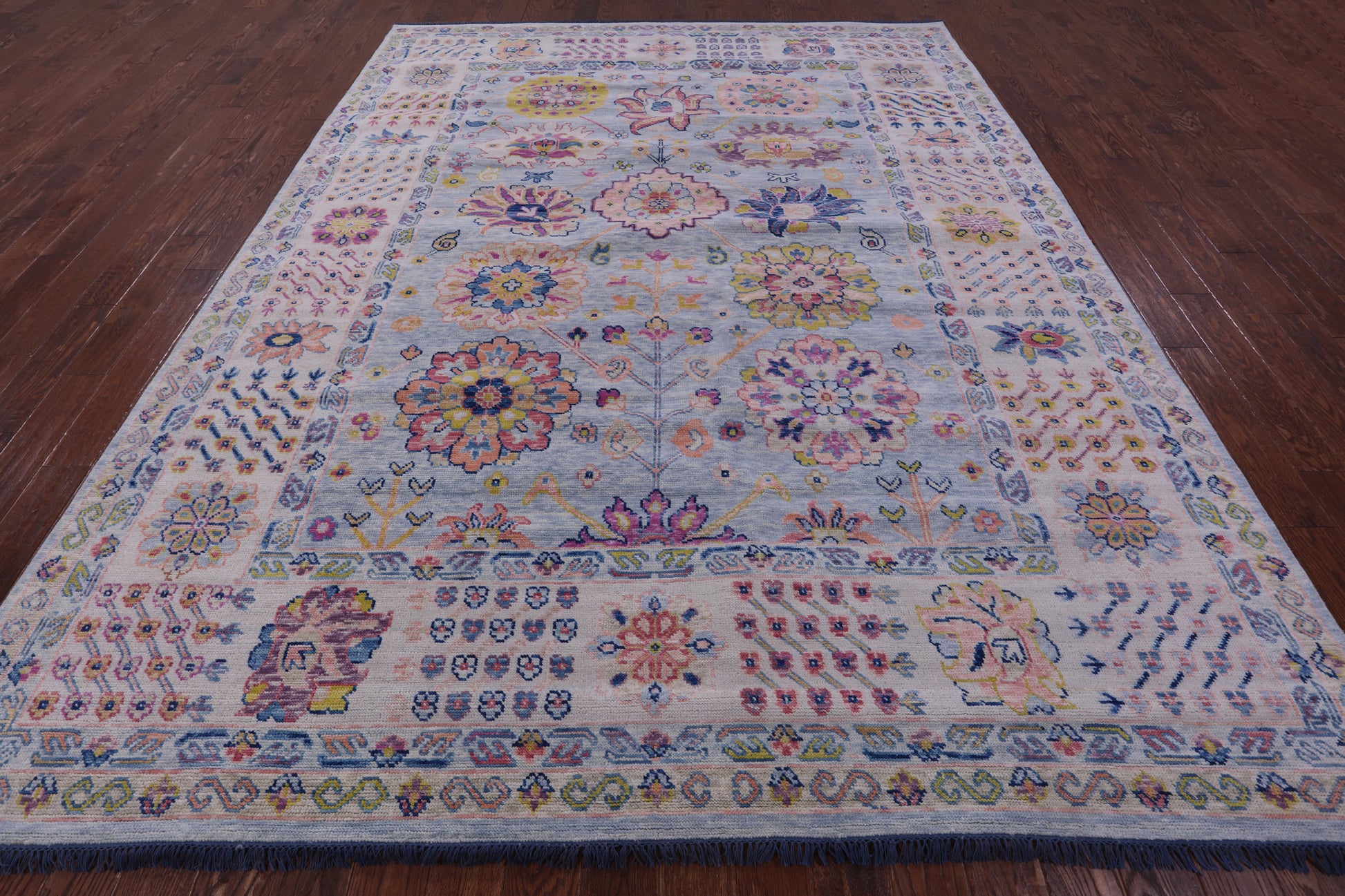 Light Blue Turkish Oushak Hand Knotted Wool Rug - 9' 1" X 12' 1" - Golden Nile