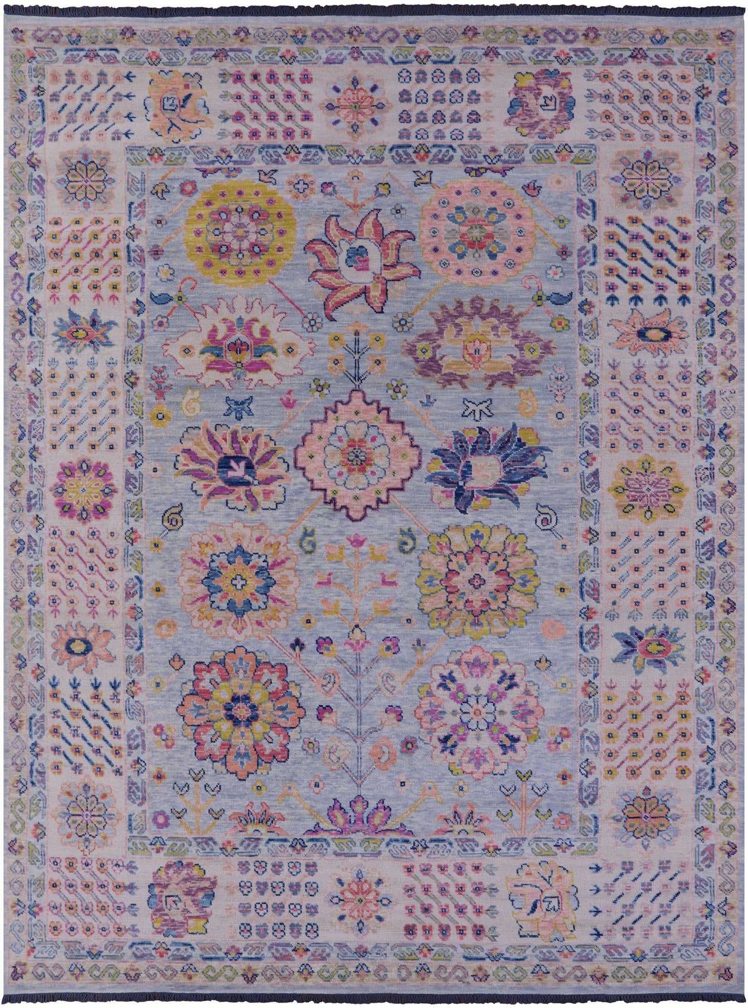 Light Blue Turkish Oushak Hand Knotted Wool Rug - 9' 1" X 12' 1" - Golden Nile