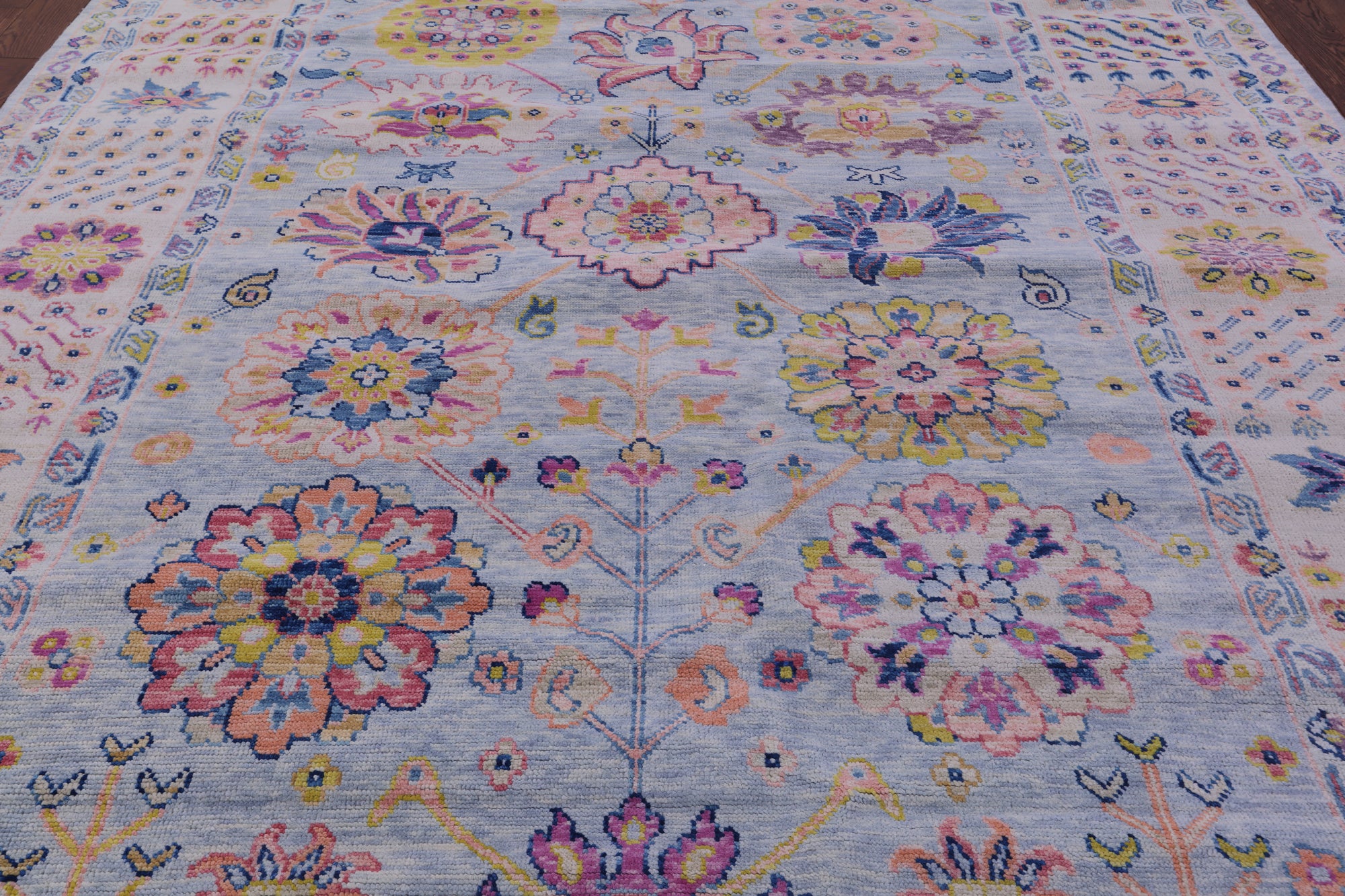 Light Blue Turkish Oushak Hand Knotted Wool Rug - 9' 1" X 12' 1" - Golden Nile