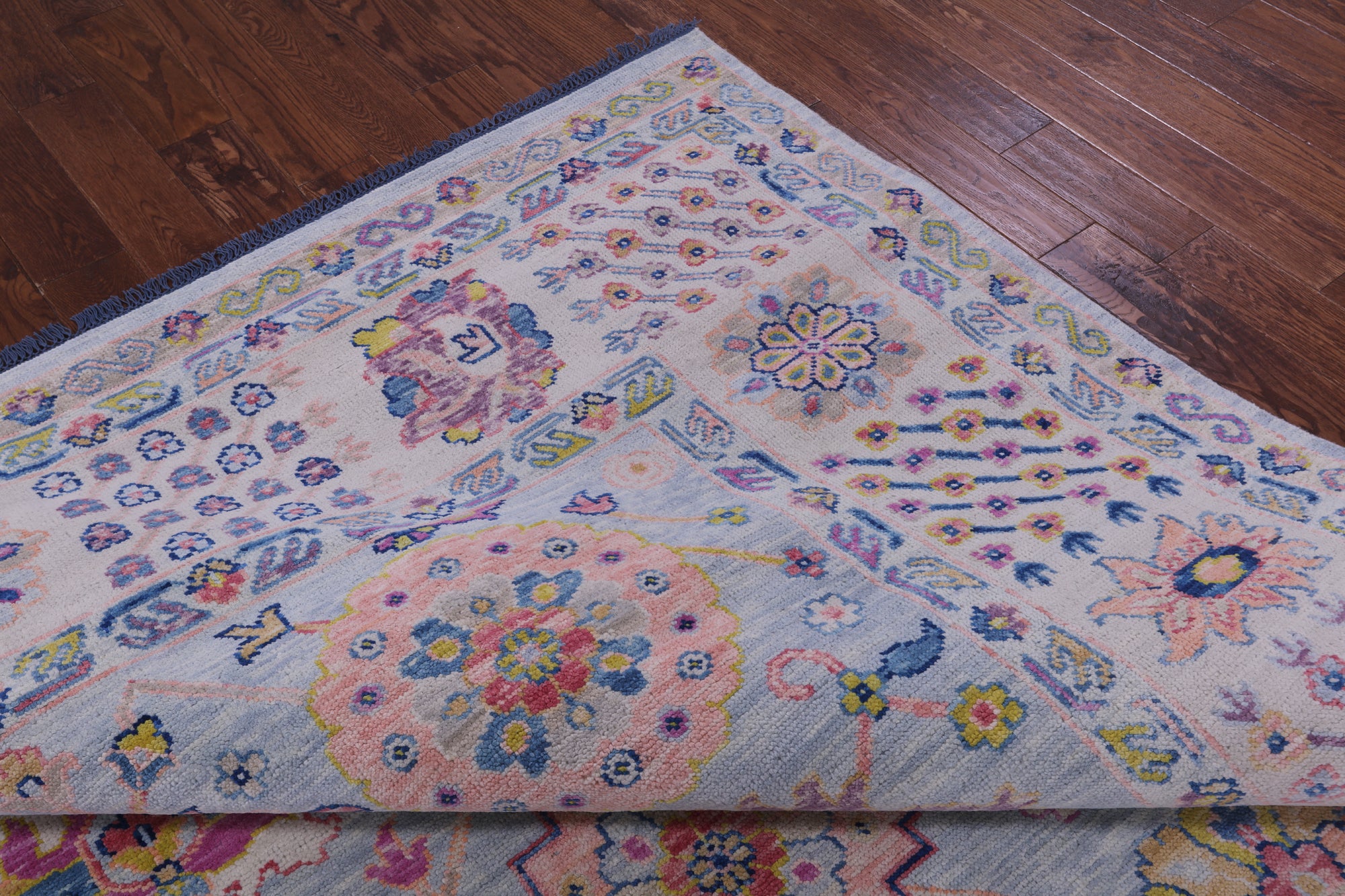 Light Blue Turkish Oushak Hand Knotted Wool Rug - 9' 1" X 12' 1" - Golden Nile