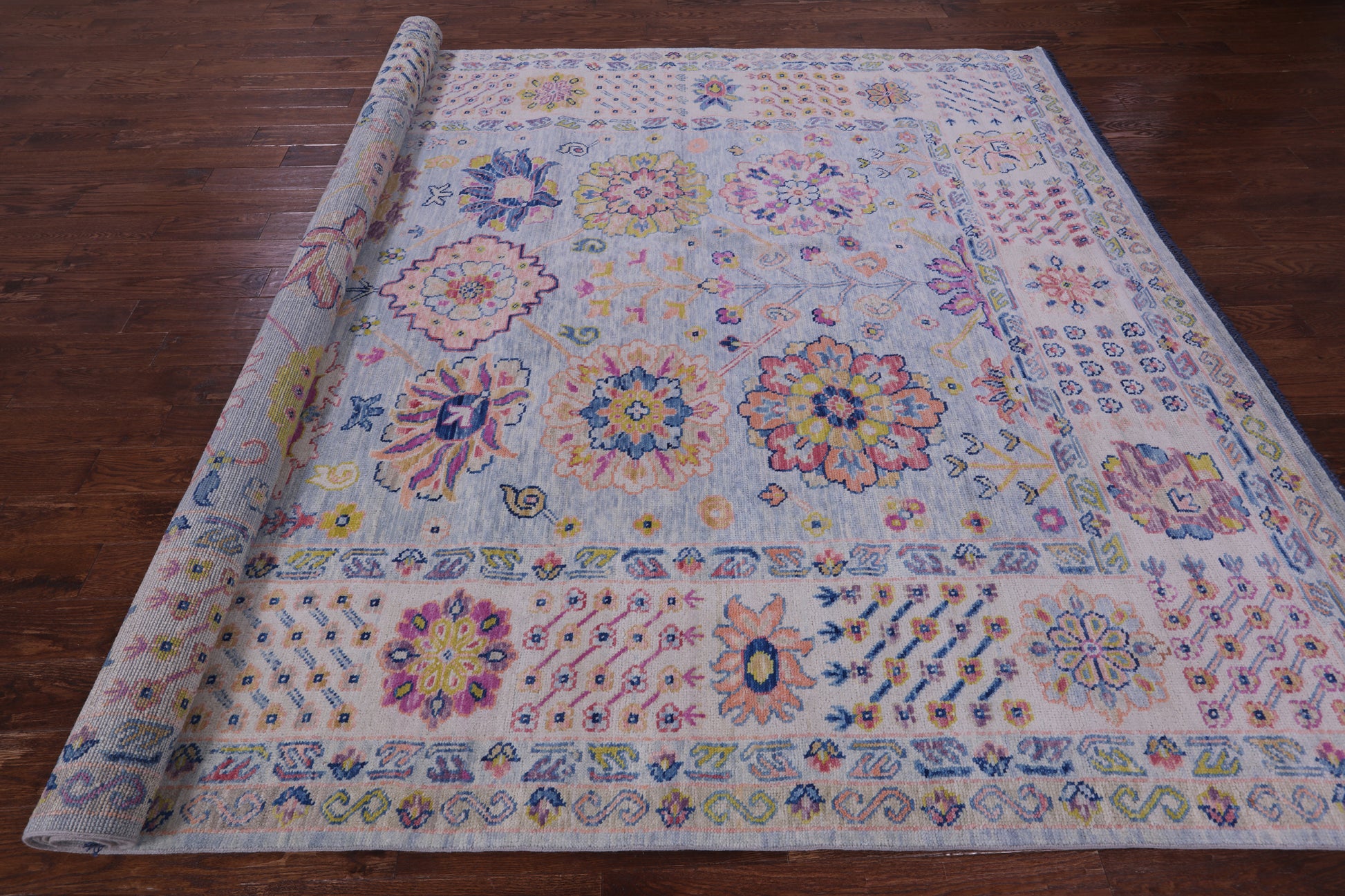 Light Blue Turkish Oushak Hand Knotted Wool Rug - 9' 1" X 12' 1" - Golden Nile