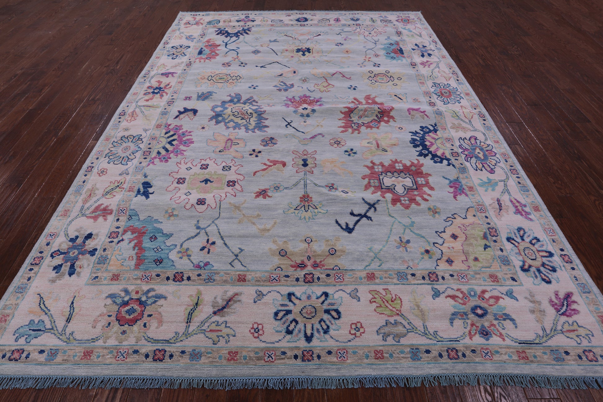 Light Blue Turkish Oushak Hand Knotted Wool Rug - 9' 1" X 12' 0" - Golden Nile