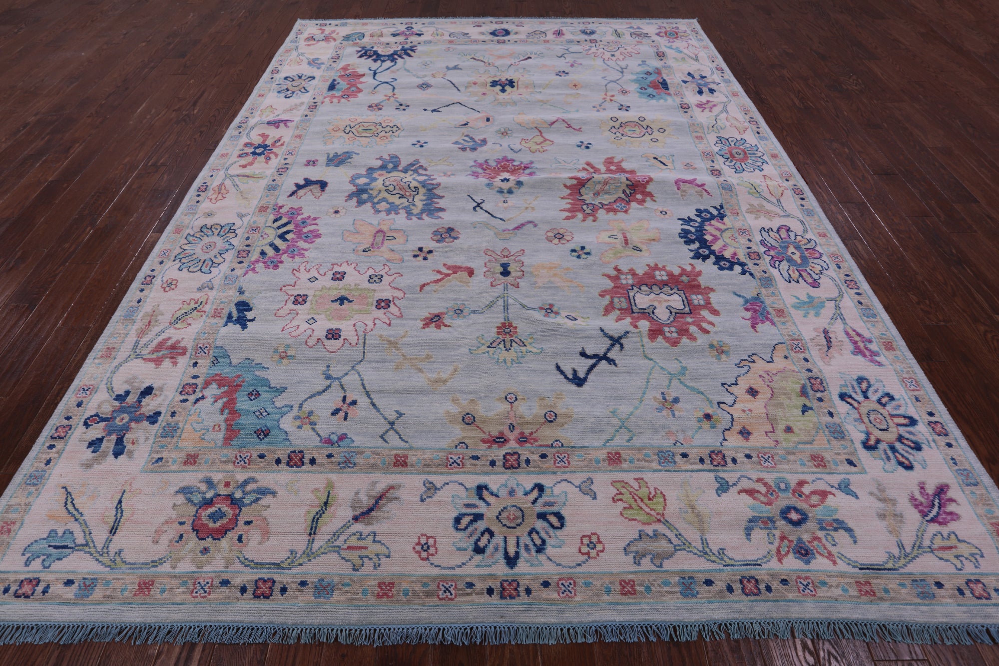 Light Blue Turkish Oushak Hand Knotted Wool Rug - 9' 1" X 12' 0" - Golden Nile