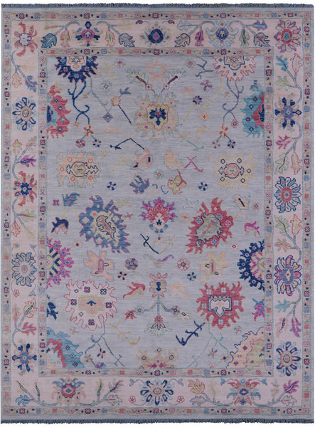 Light Blue Turkish Oushak Hand Knotted Wool Rug - 9' 1" X 12' 0" - Golden Nile