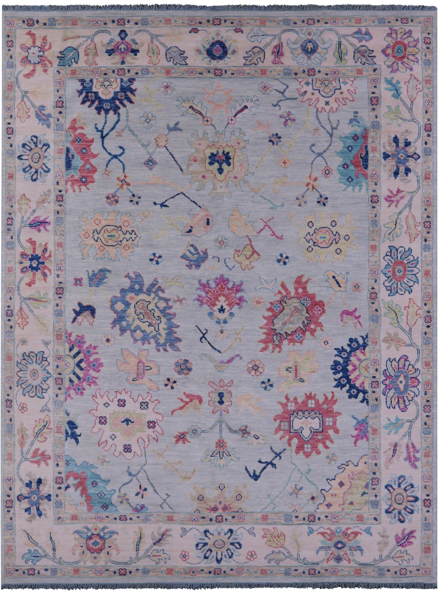 Light Blue Turkish Oushak Hand Knotted Wool Rug - 9' 1" X 12' 0" - Golden Nile