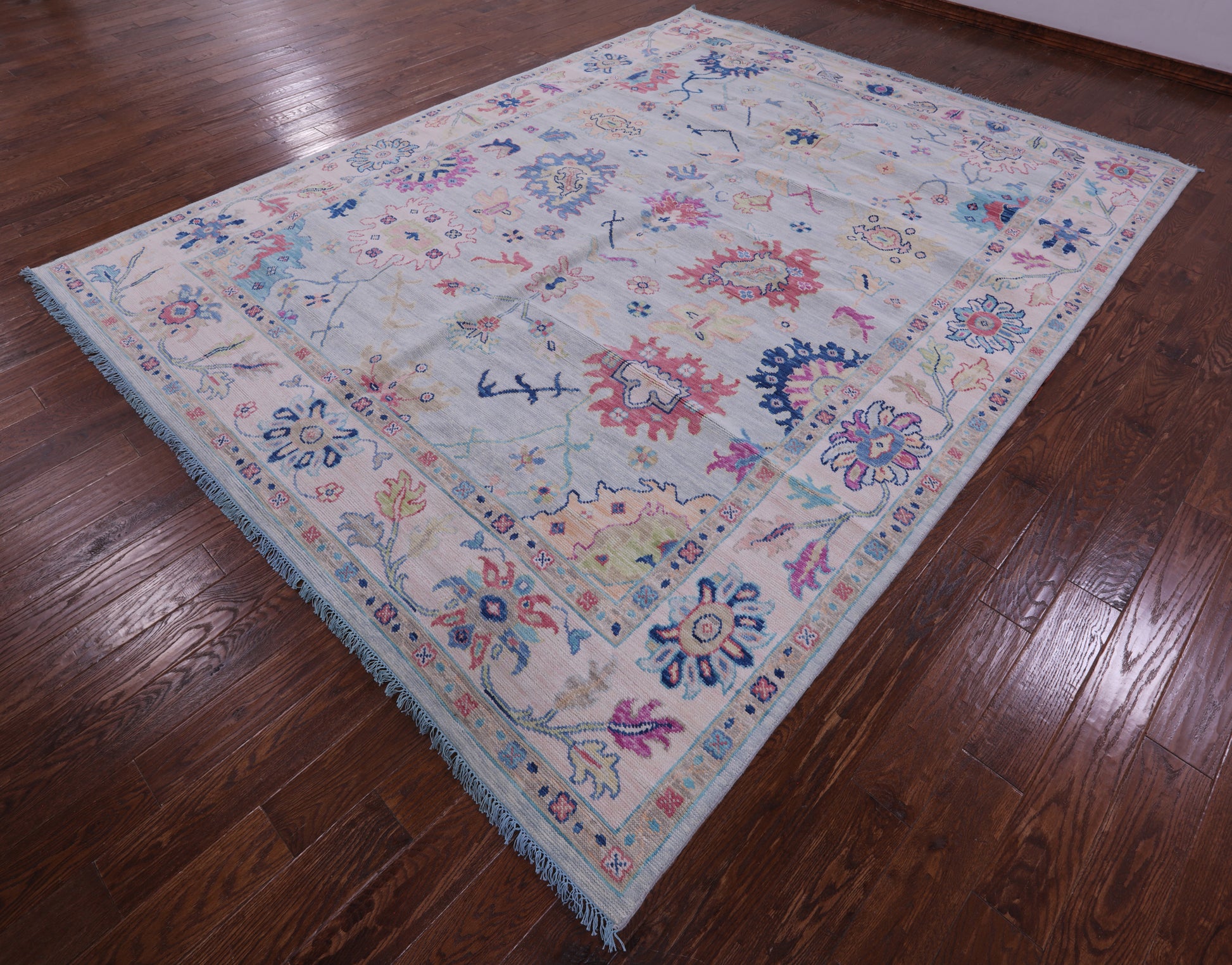Light Blue Turkish Oushak Hand Knotted Wool Rug - 9' 1" X 12' 0" - Golden Nile