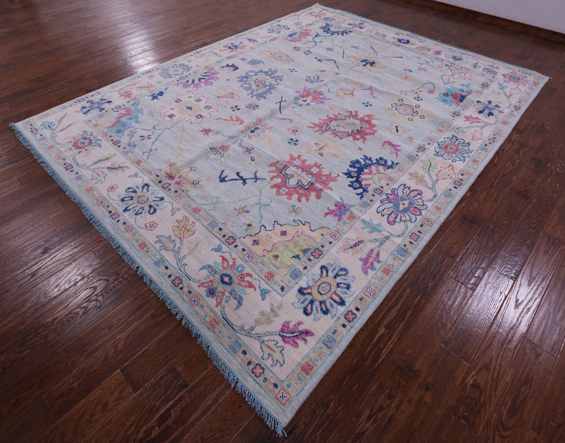 Light Blue Turkish Oushak Hand Knotted Wool Rug - 9' 1" X 12' 0" - Golden Nile