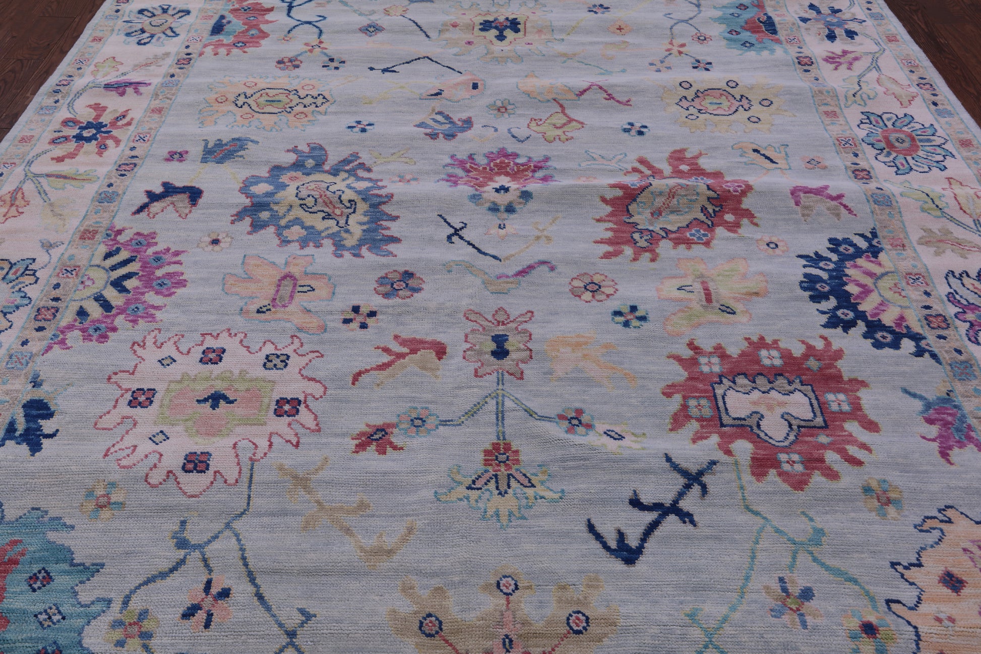 Light Blue Turkish Oushak Hand Knotted Wool Rug - 9' 1" X 12' 0" - Golden Nile