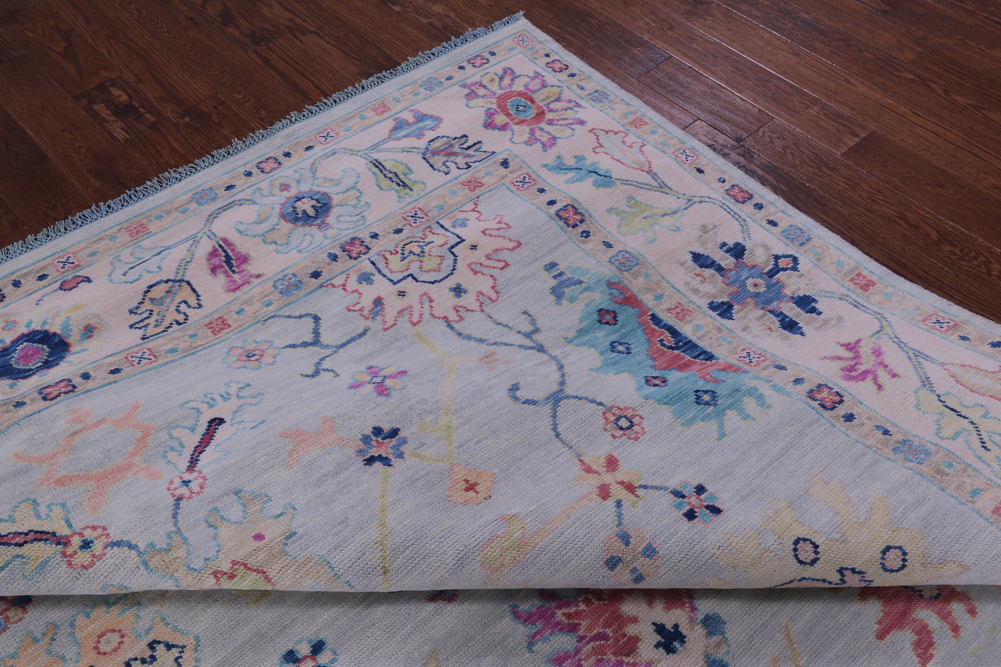 Light Blue Turkish Oushak Hand Knotted Wool Rug - 9' 1" X 12' 0" - Golden Nile