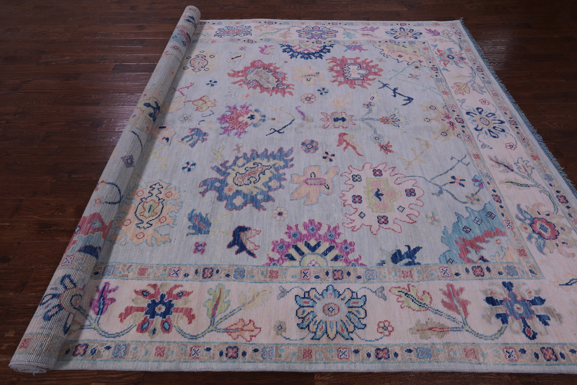 Light Blue Turkish Oushak Hand Knotted Wool Rug - 9' 1" X 12' 0" - Golden Nile