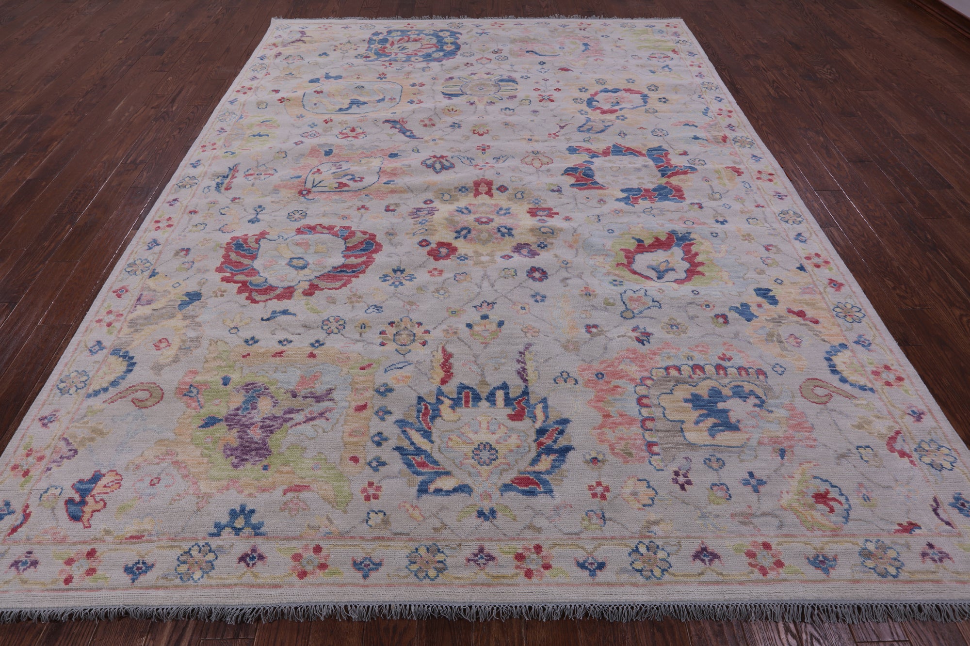 Ivory Turkish Oushak Hand Knotted Wool Rug - 9' 2" X 11' 7" - Golden Nile