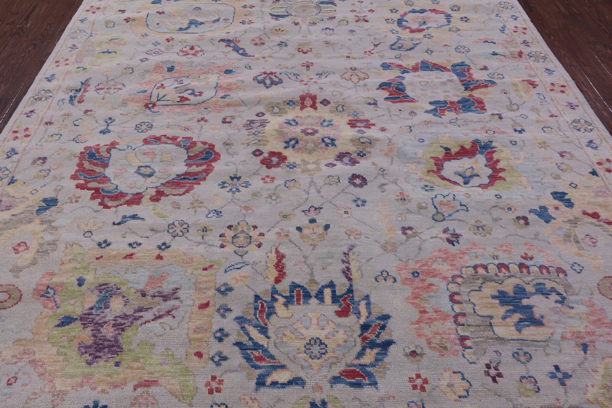Ivory Turkish Oushak Hand Knotted Wool Rug - 9' 2" X 11' 7" - Golden Nile