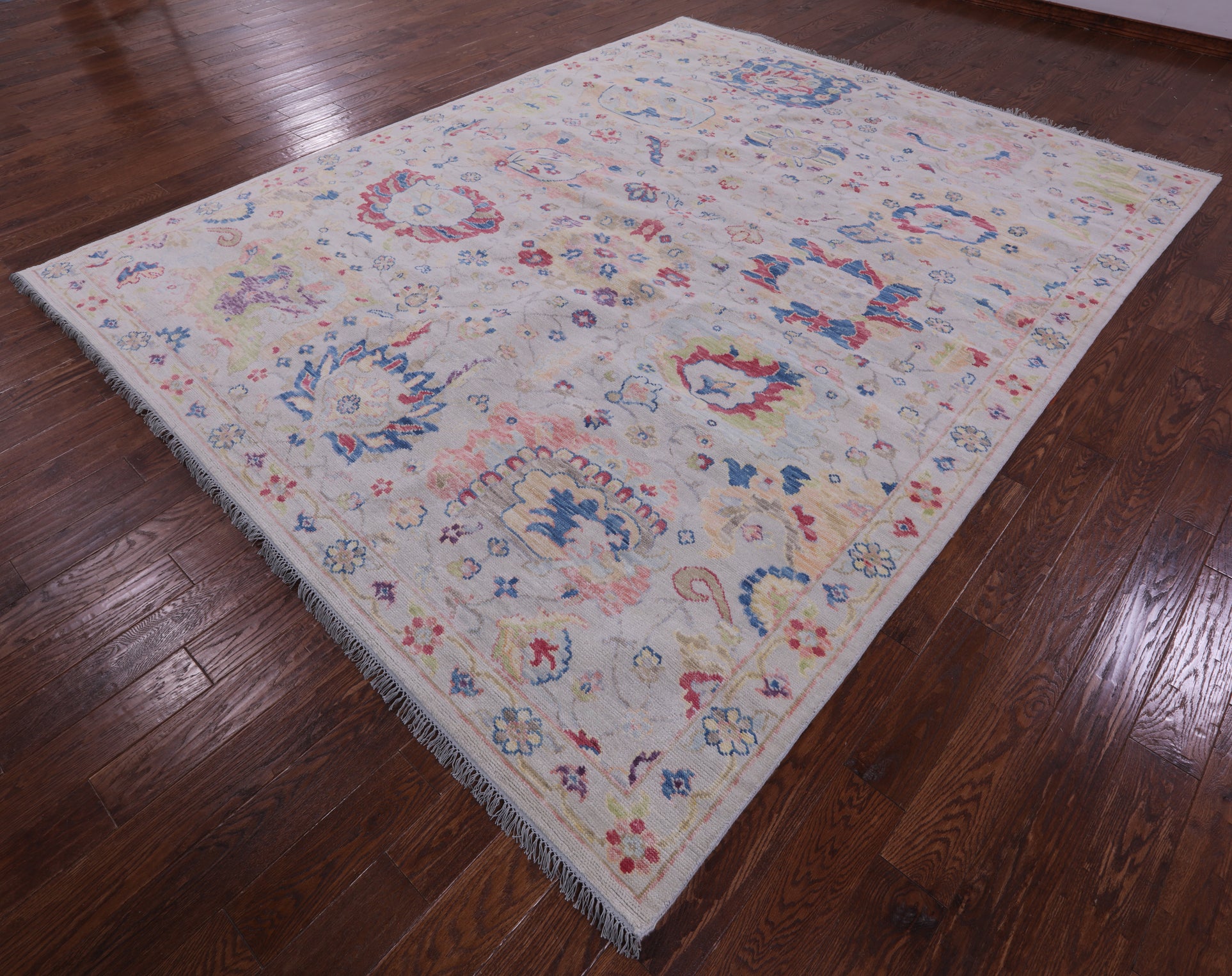 Ivory Turkish Oushak Hand Knotted Wool Rug - 9' 2" X 11' 7" - Golden Nile
