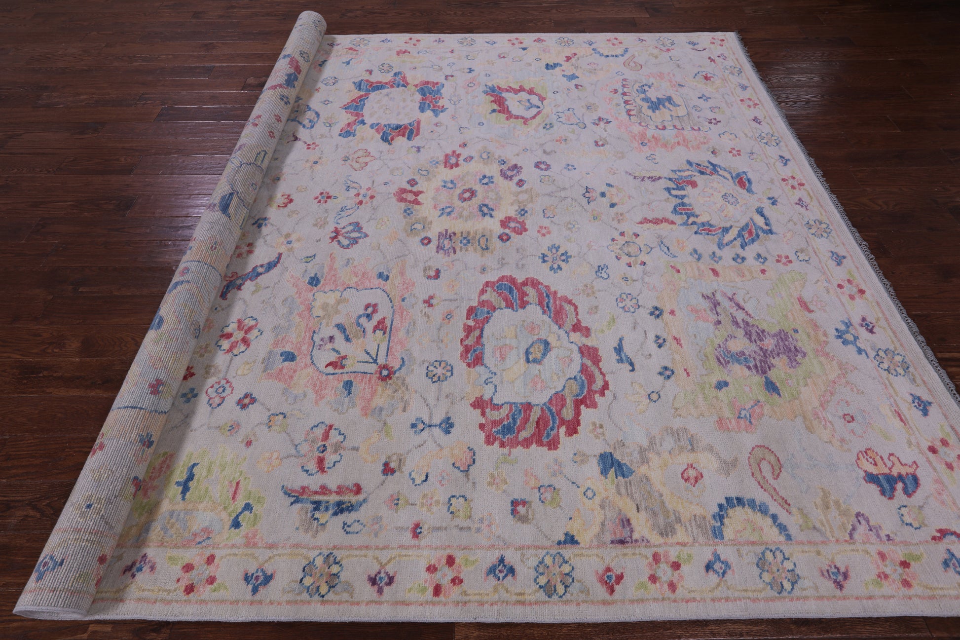 Ivory Turkish Oushak Hand Knotted Wool Rug - 9' 2" X 11' 7" - Golden Nile