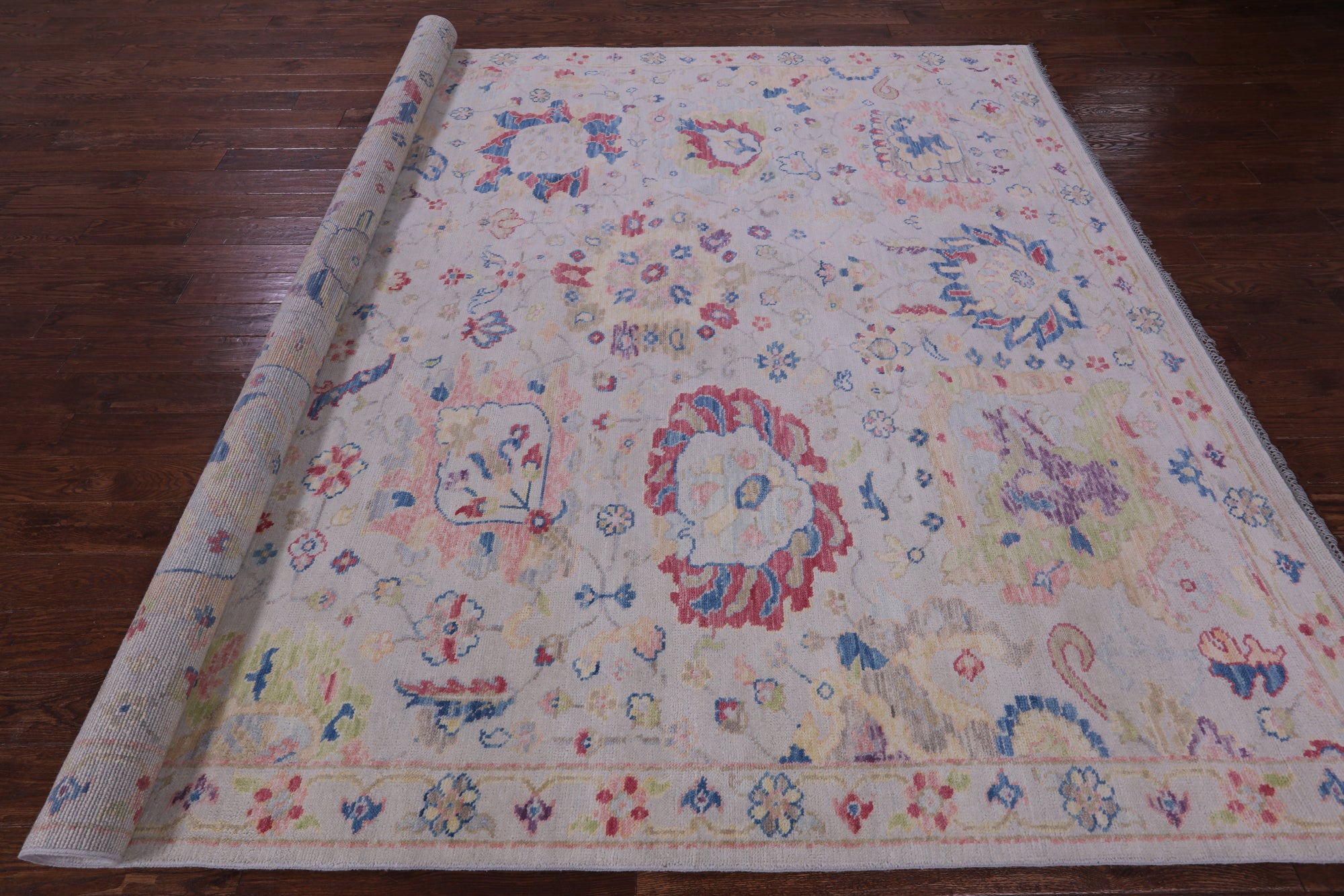 Ivory Turkish Oushak Hand Knotted Wool Rug - 9' 2" X 11' 7" - Golden Nile