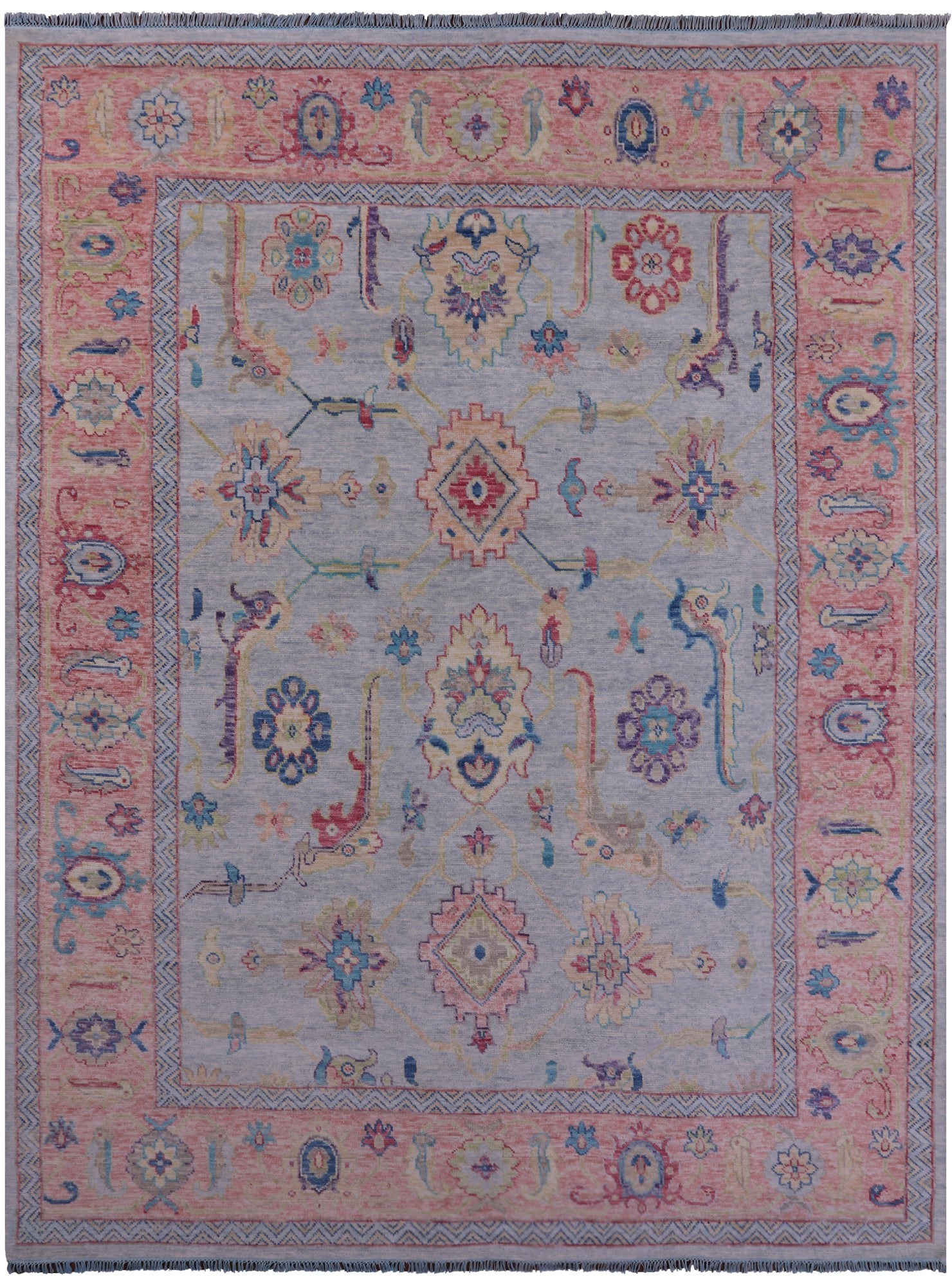 Blue Turkish Oushak Hand Knotted Wool Rug - 9' 1" X 11' 10" - Golden Nile