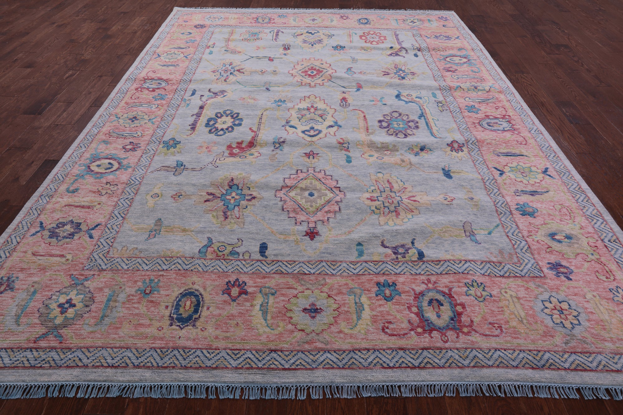 Blue Turkish Oushak Hand Knotted Wool Rug - 9' 1" X 11' 10" - Golden Nile