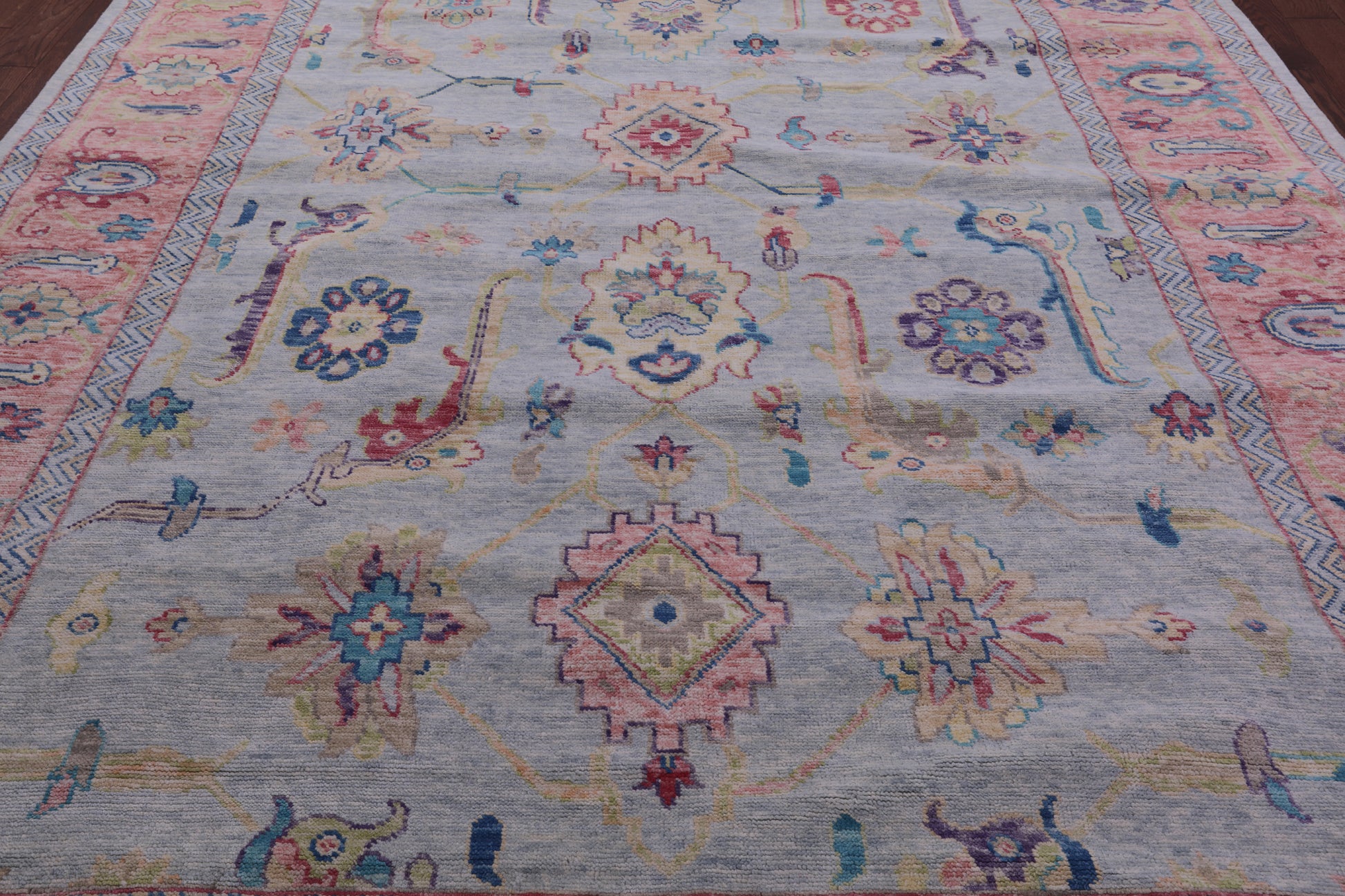 Blue Turkish Oushak Hand Knotted Wool Rug - 9' 1" X 11' 10" - Golden Nile