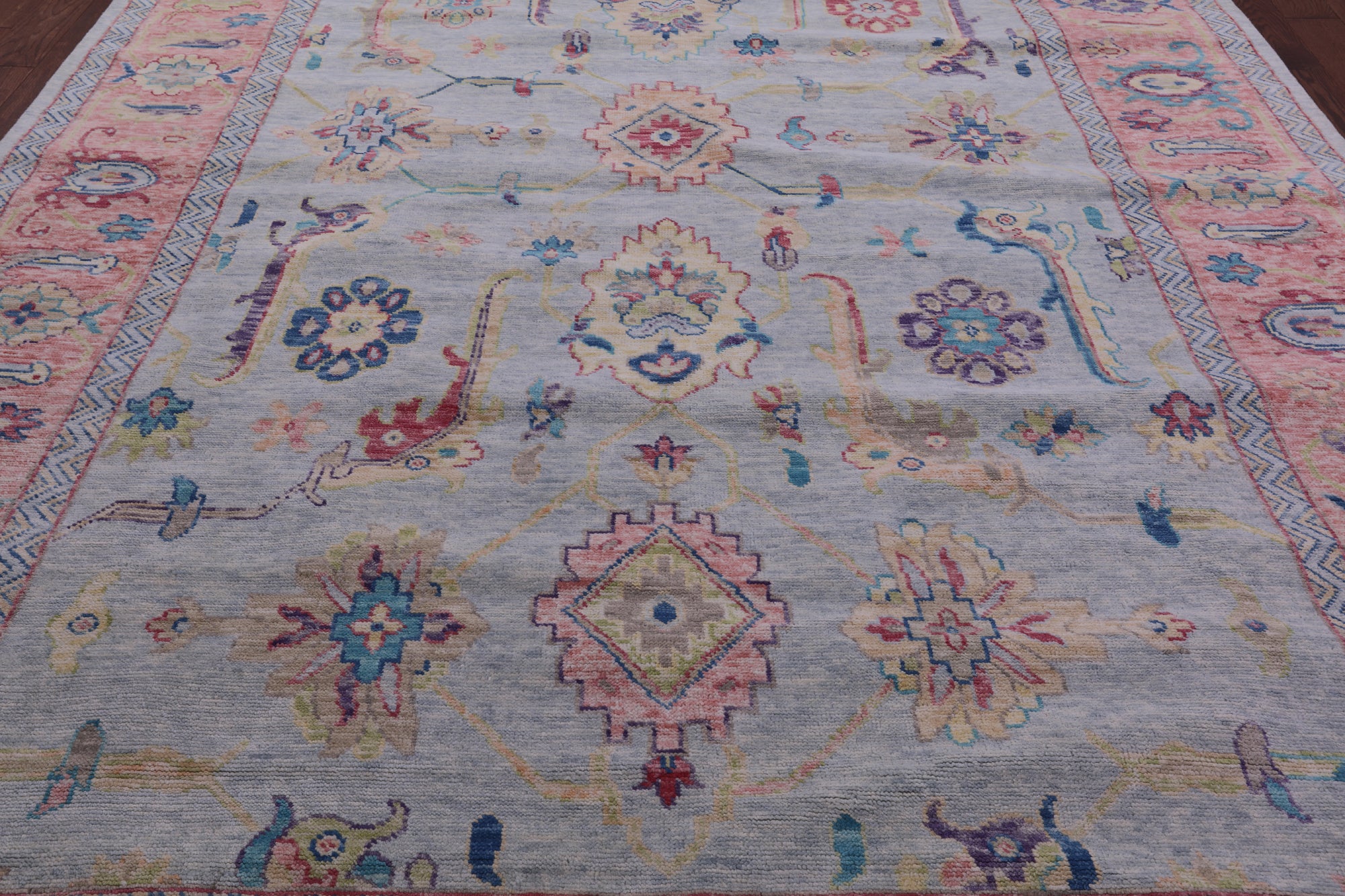 Blue Turkish Oushak Hand Knotted Wool Rug - 9' 1" X 11' 10" - Golden Nile