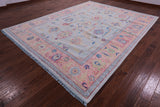 Blue Turkish Oushak Hand Knotted Wool Rug - 9' 1" X 11' 10" - Golden Nile