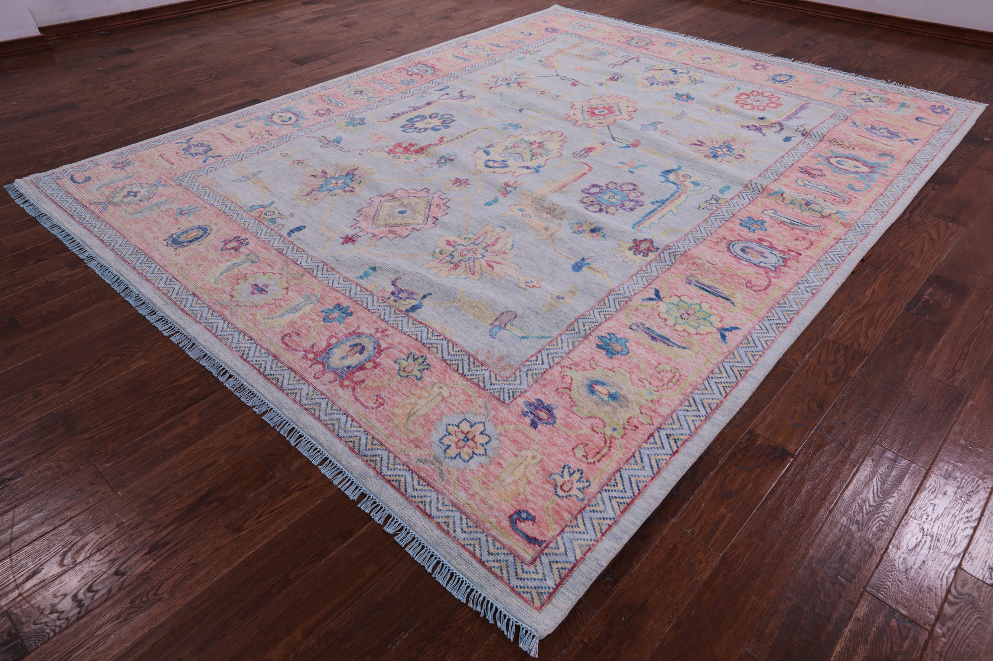 Blue Turkish Oushak Hand Knotted Wool Rug - 9' 1" X 11' 10" - Golden Nile