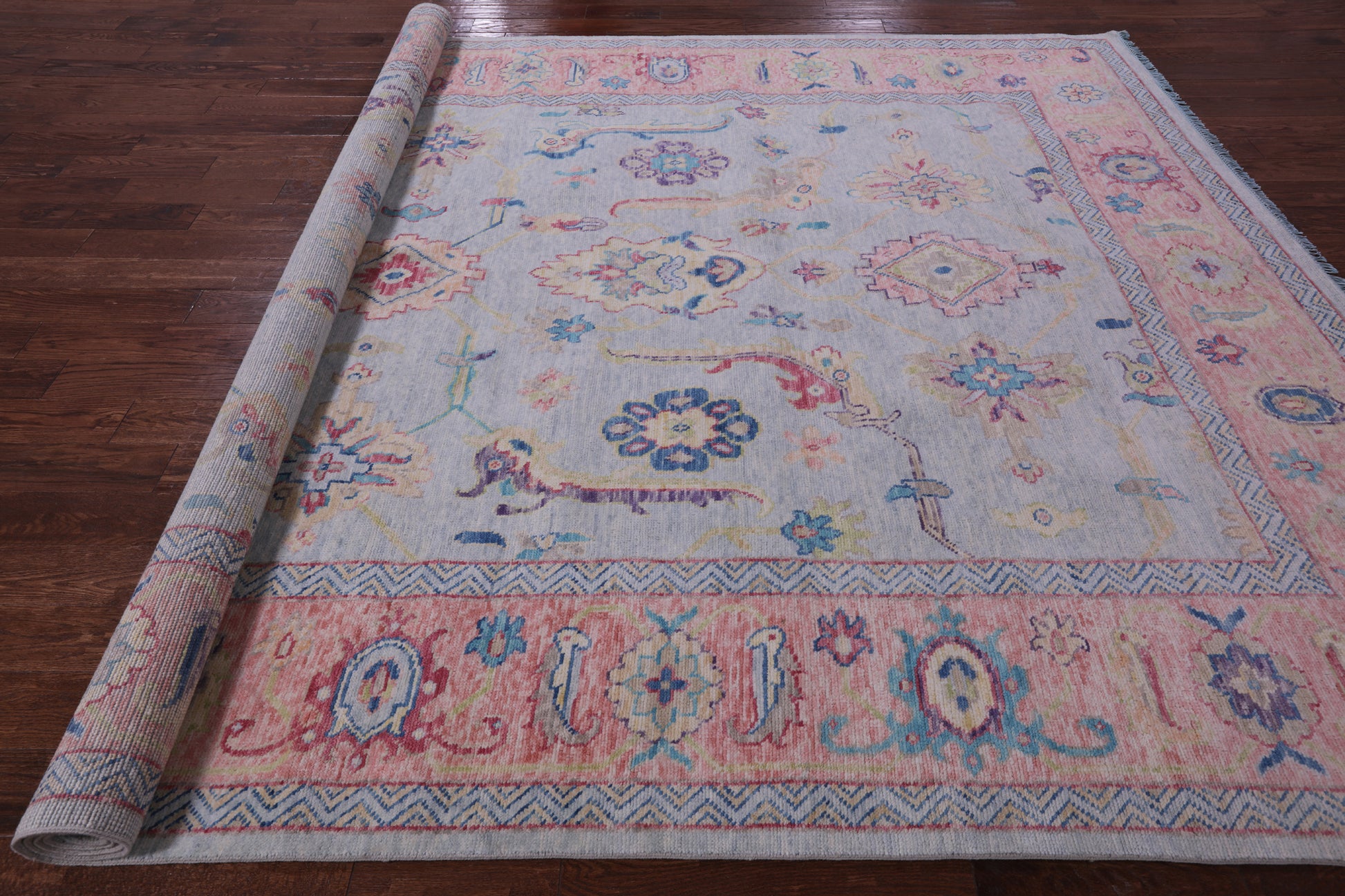 Blue Turkish Oushak Hand Knotted Wool Rug - 9' 1" X 11' 10" - Golden Nile
