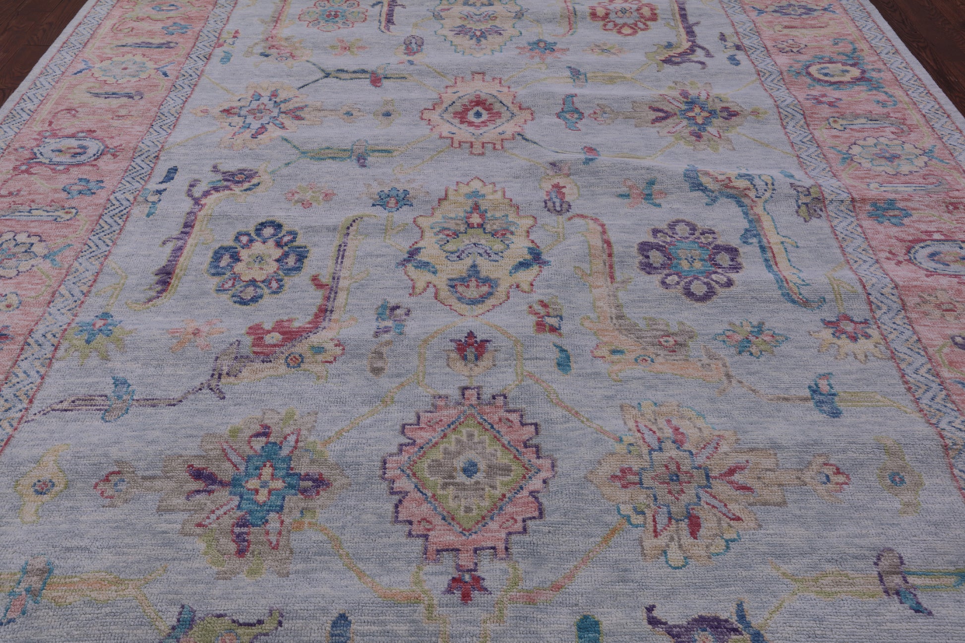 Light Blue Turkish Oushak Hand Knotted Wool Rug - 9' 6" X 12' 0" - Golden Nile