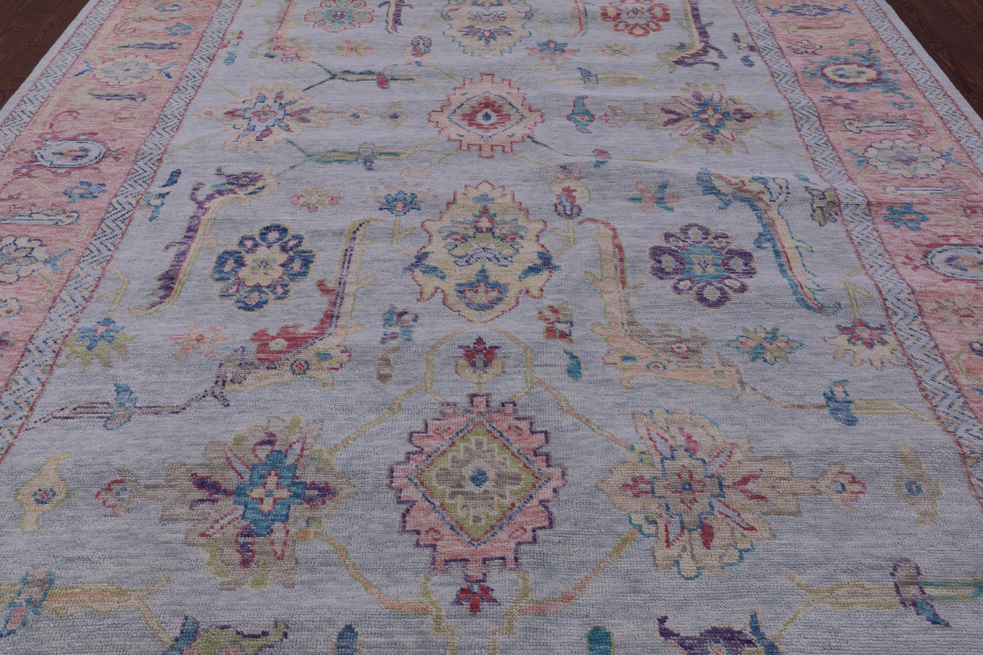 Light Blue Turkish Oushak Hand Knotted Wool Rug - 9' 6" X 12' 0" - Golden Nile