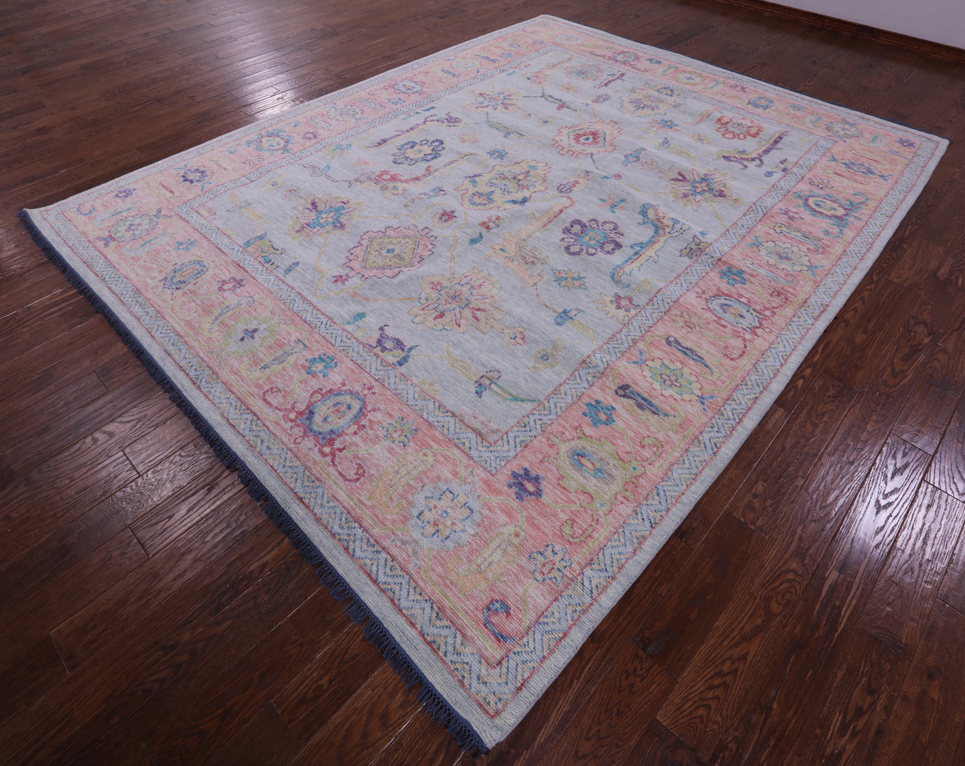 Light Blue Turkish Oushak Hand Knotted Wool Rug - 9' 6" X 12' 0" - Golden Nile