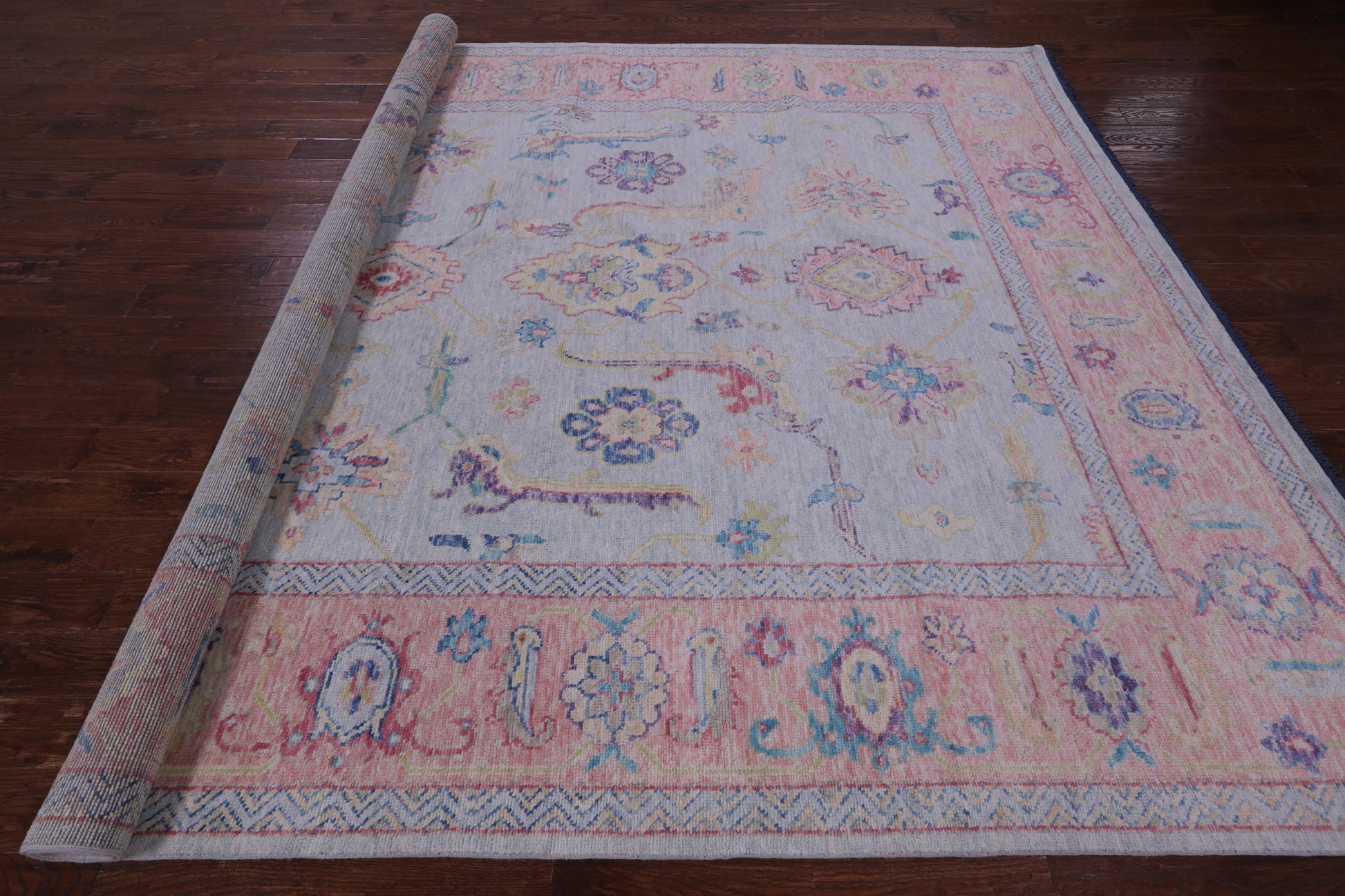 Light Blue Turkish Oushak Hand Knotted Wool Rug - 9' 6" X 12' 0" - Golden Nile