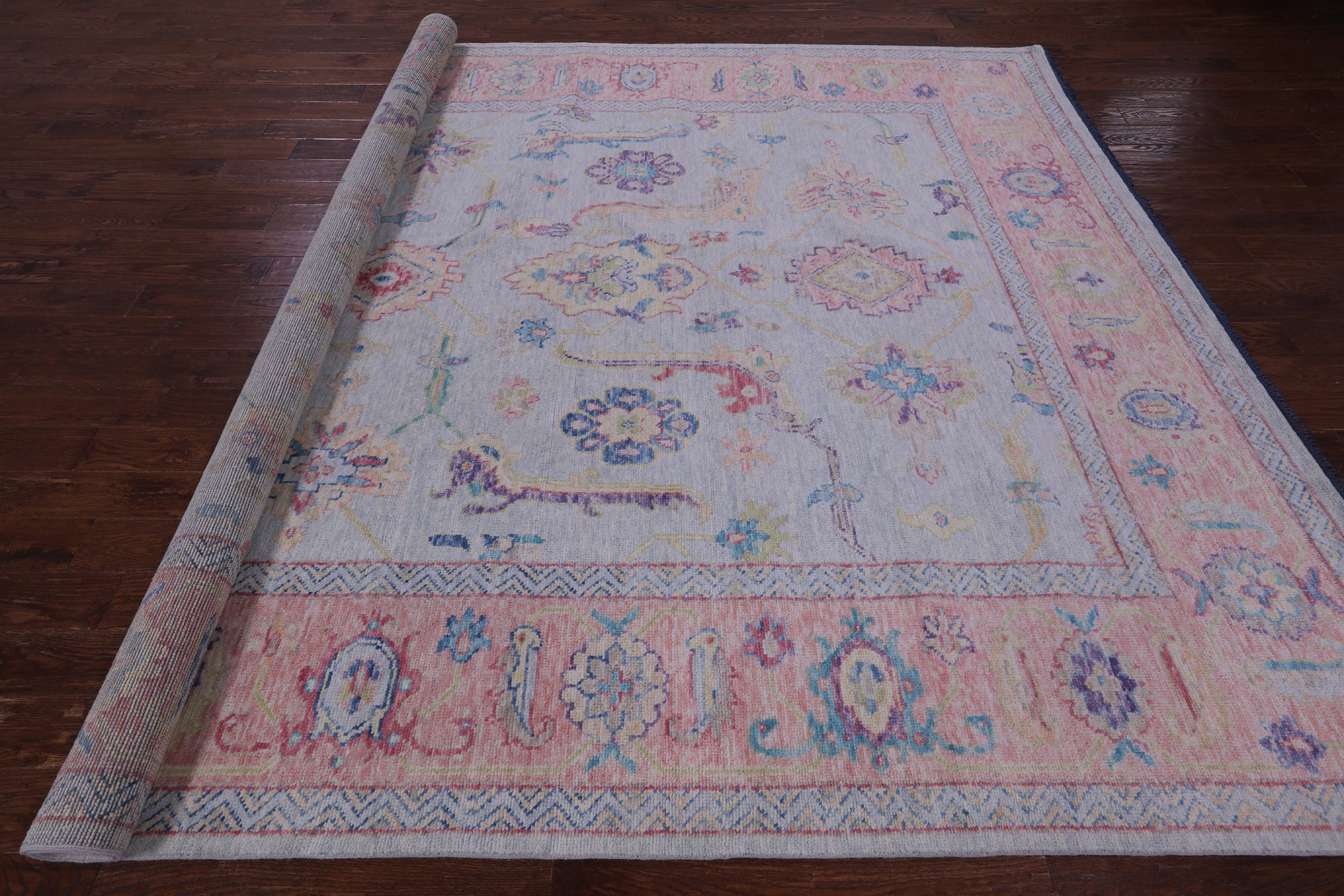 Light Blue Turkish Oushak Hand Knotted Wool Rug - 9' 6" X 12' 0" - Golden Nile