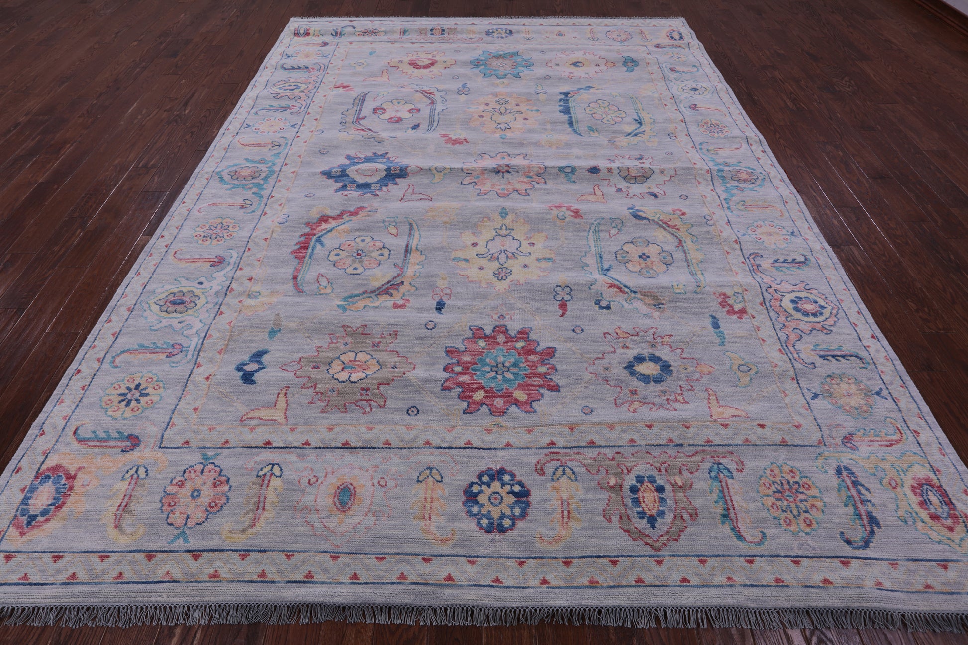 Grey Turkish Oushak Hand Knotted Wool Rug - 9' 0" X 11' 9" - Golden Nile