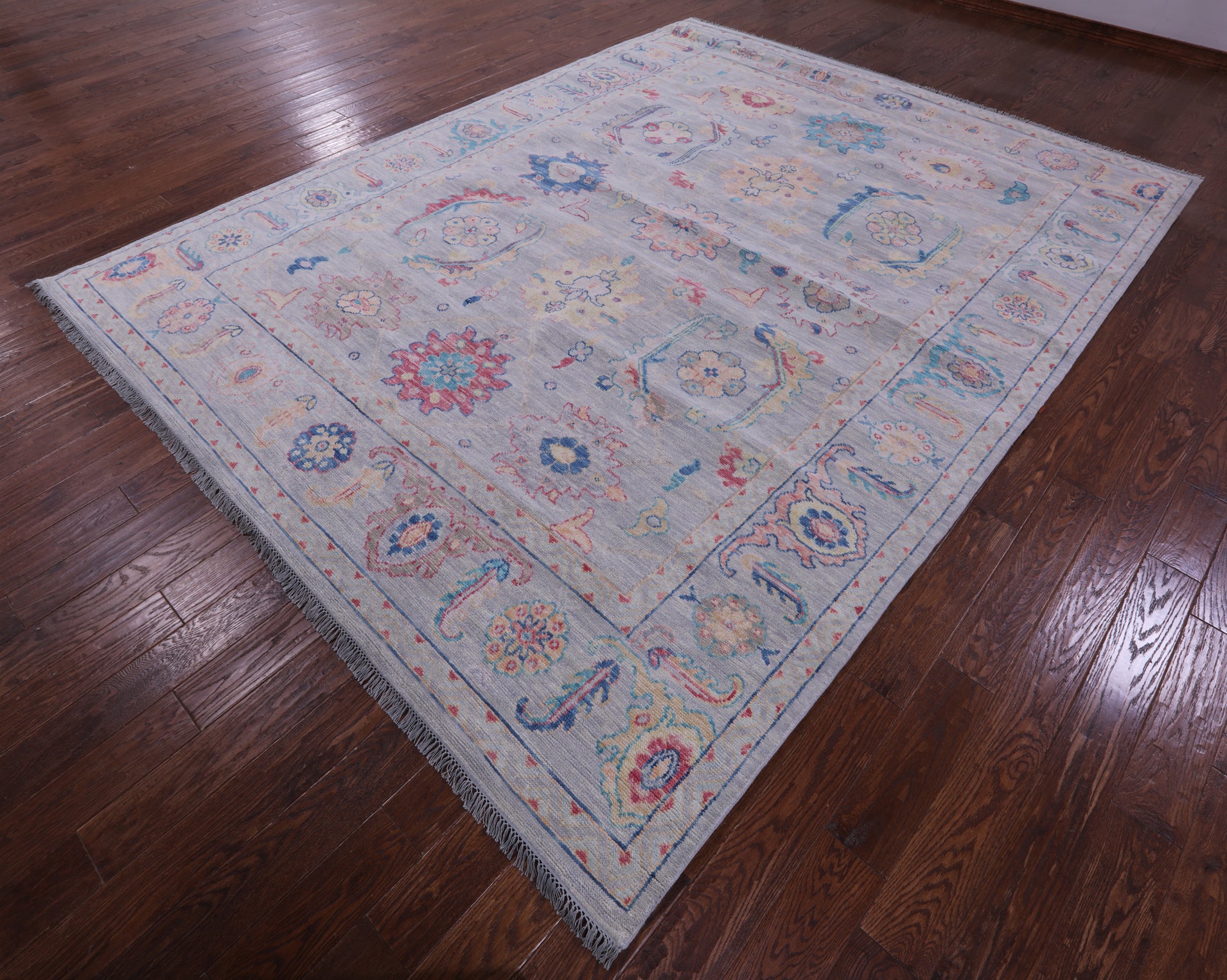 Grey Turkish Oushak Hand Knotted Wool Rug - 9' 0" X 11' 9" - Golden Nile
