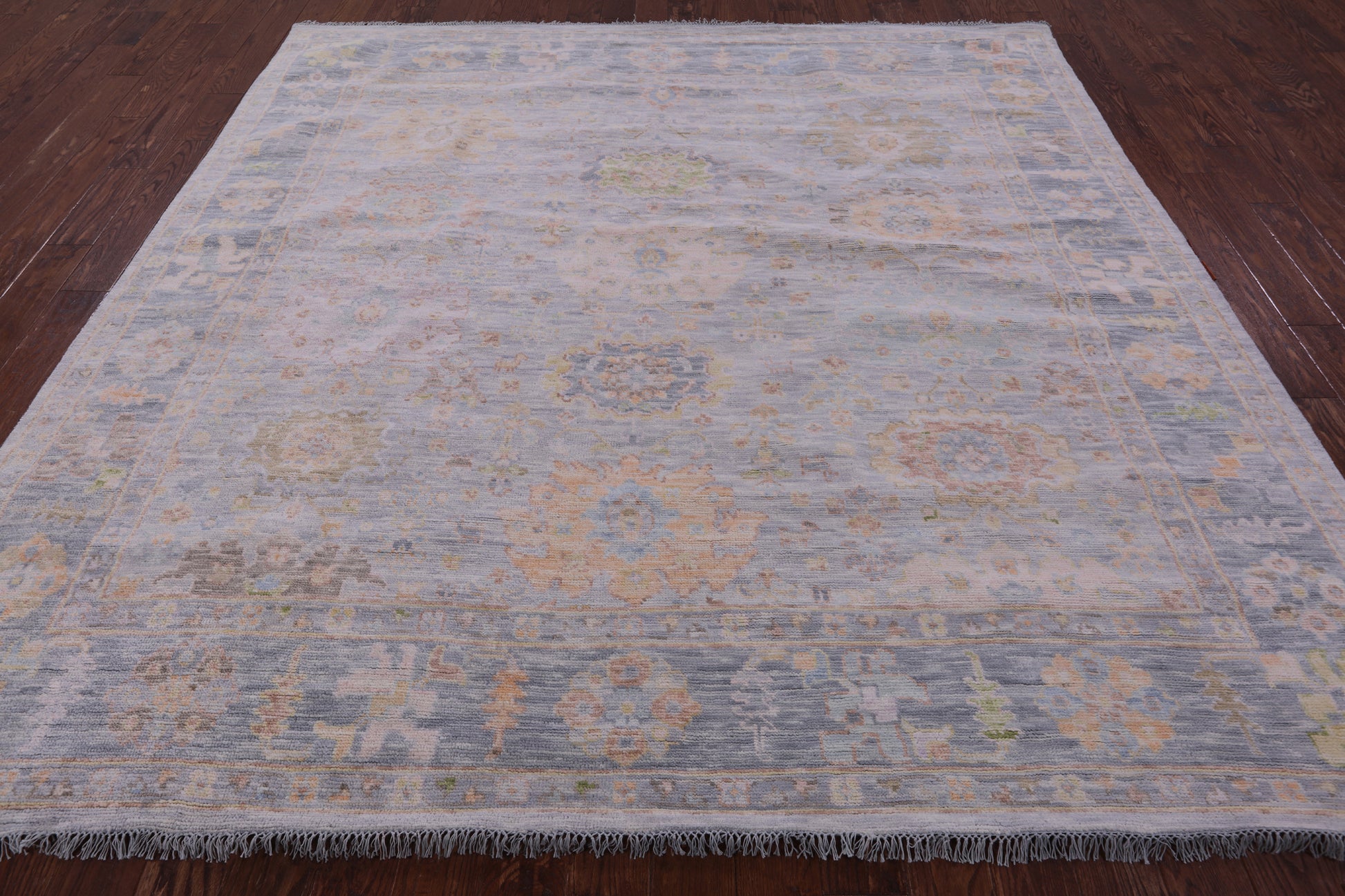 Silver Square Turkish Oushak Hand Knotted Wool Rug - 9' 2" X 9' 3" - Golden Nile
