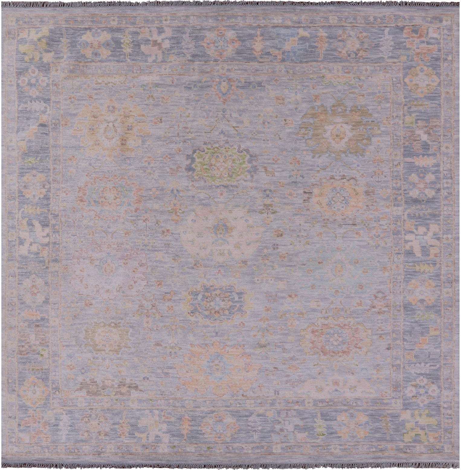 Silver Square Turkish Oushak Hand Knotted Wool Rug - 9' 2" X 9' 3" - Golden Nile
