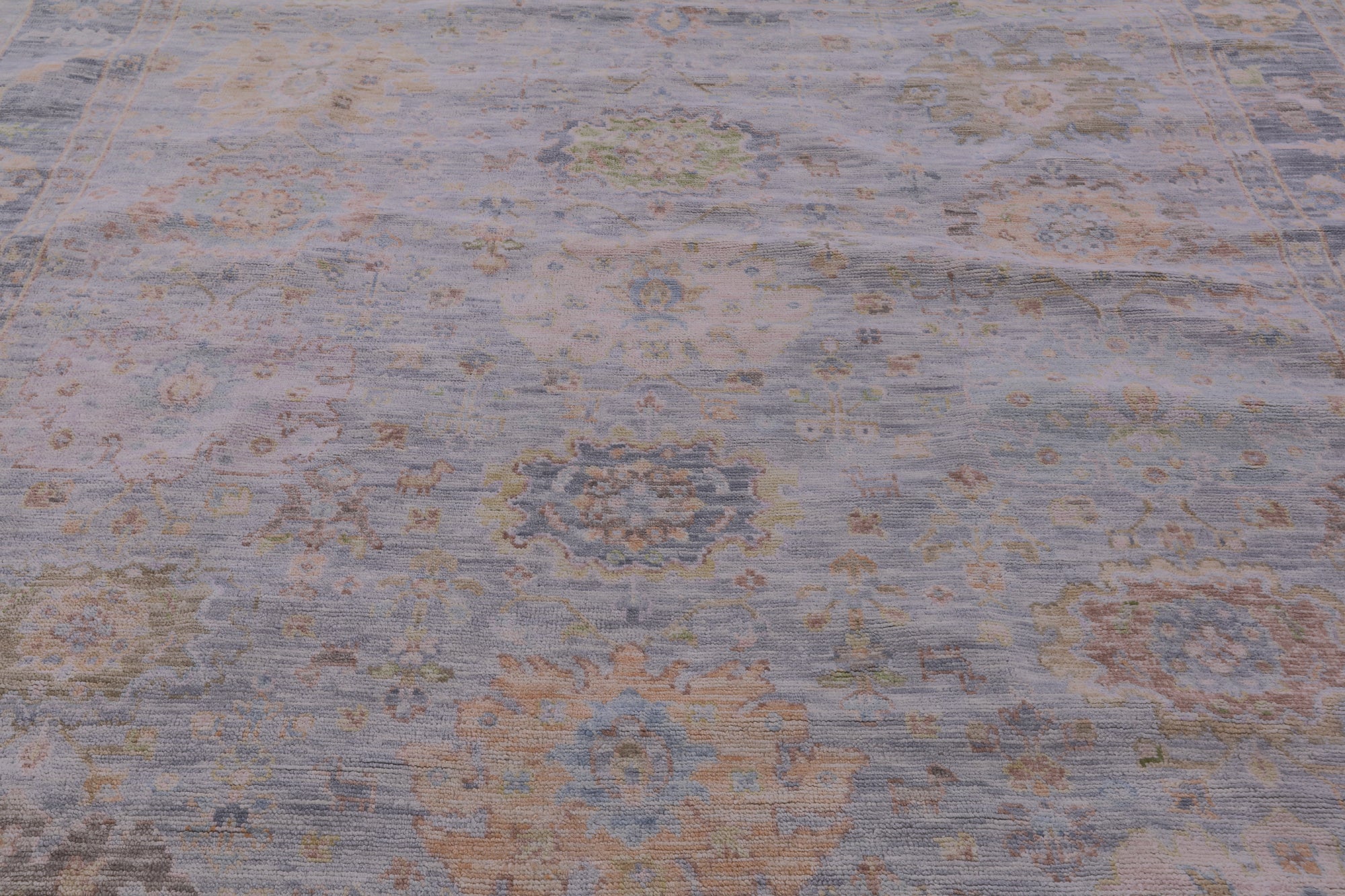 Silver Square Turkish Oushak Hand Knotted Wool Rug - 9' 2" X 9' 3" - Golden Nile