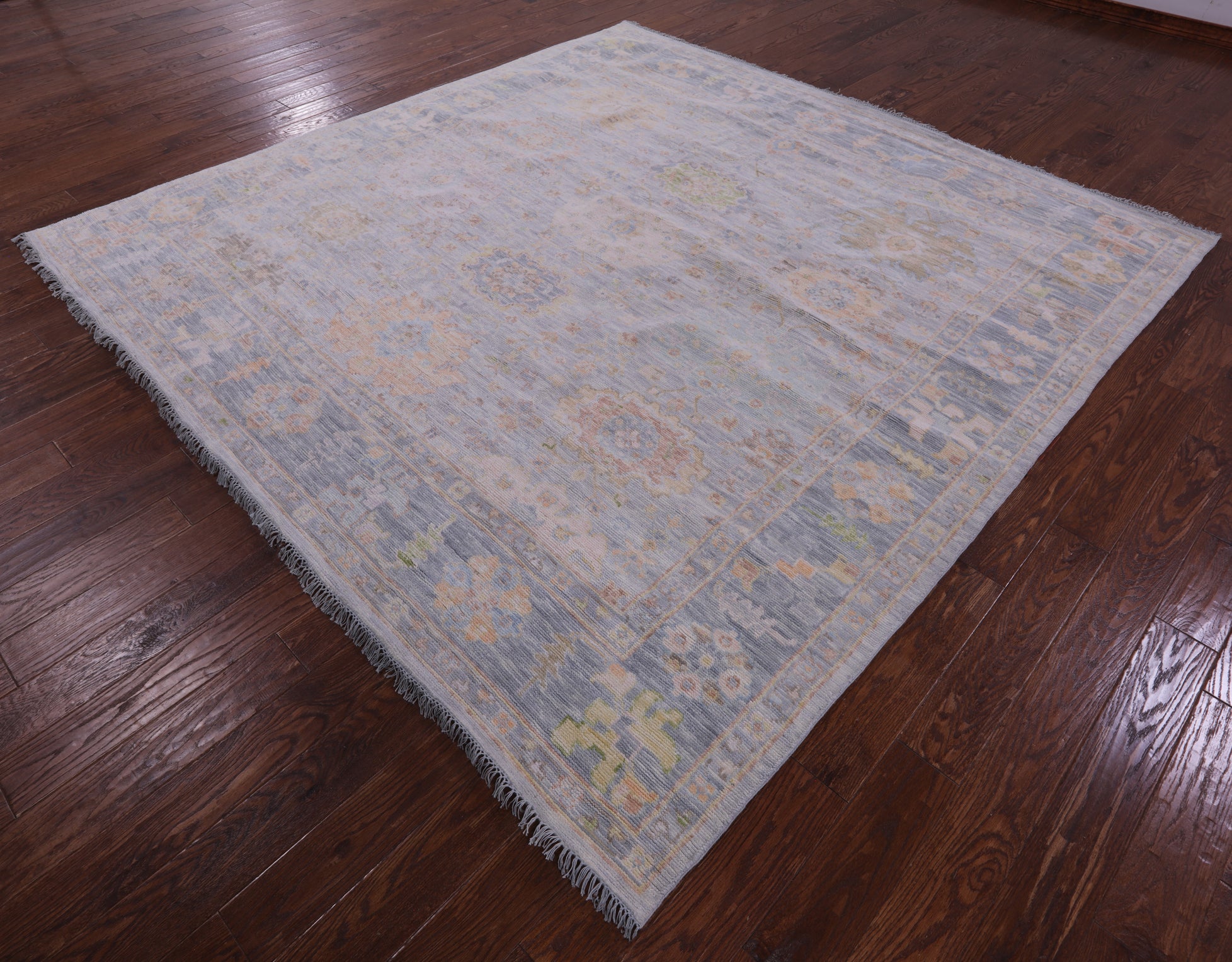 Silver Square Turkish Oushak Hand Knotted Wool Rug - 9' 2" X 9' 3" - Golden Nile