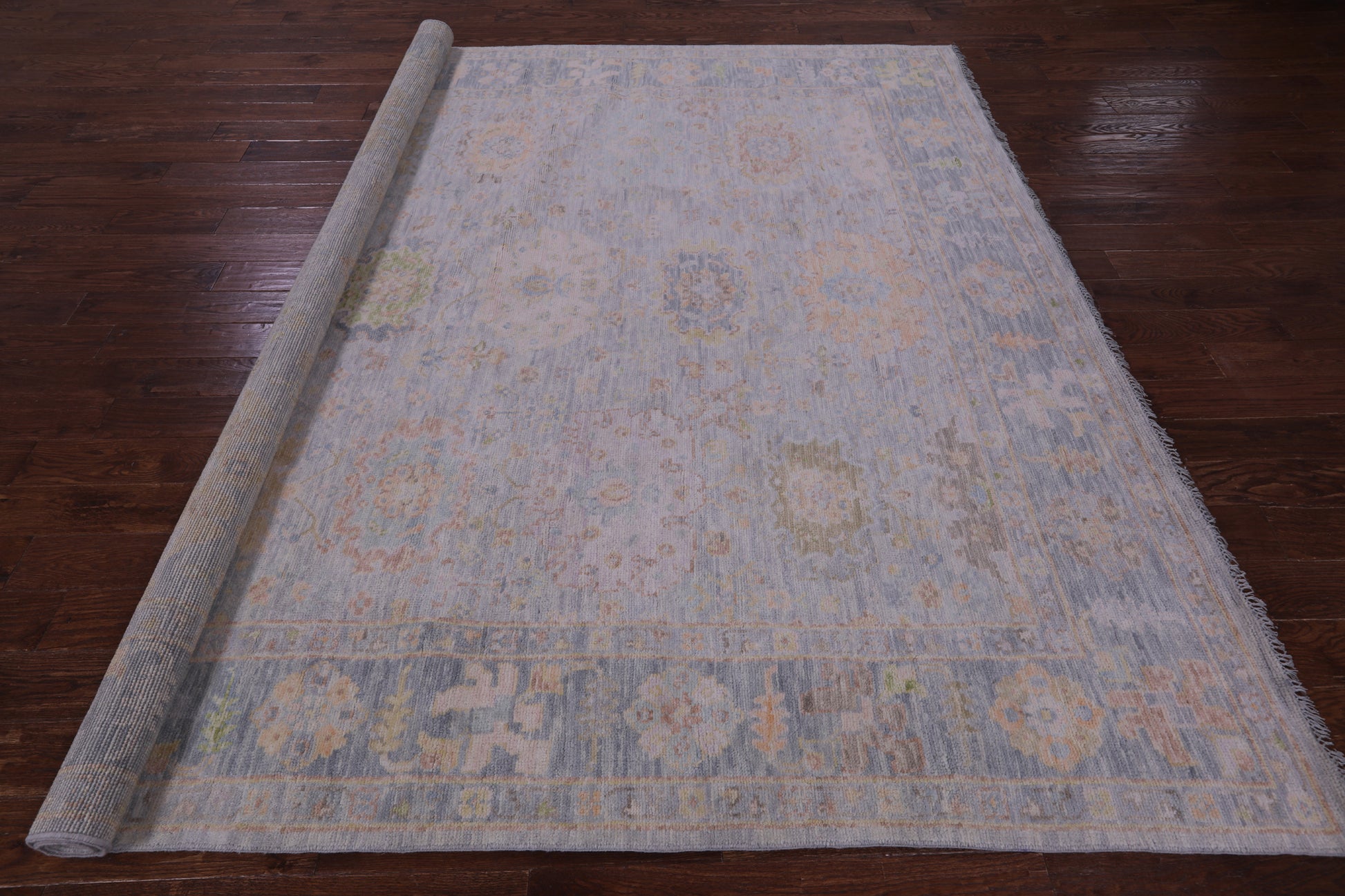 Silver Square Turkish Oushak Hand Knotted Wool Rug - 9' 2" X 9' 3" - Golden Nile