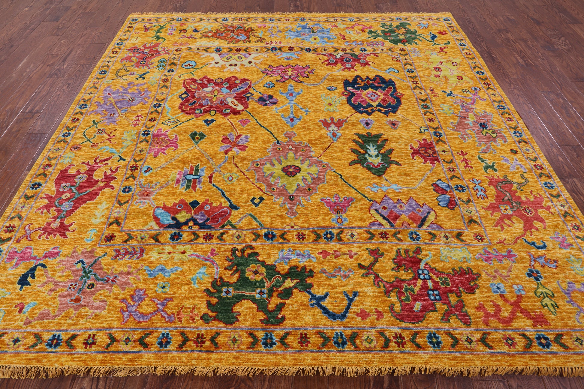 Gold Square Turkish Oushak Hand Knotted Wool Rug - 8' 10" X 9' 1" - Golden Nile