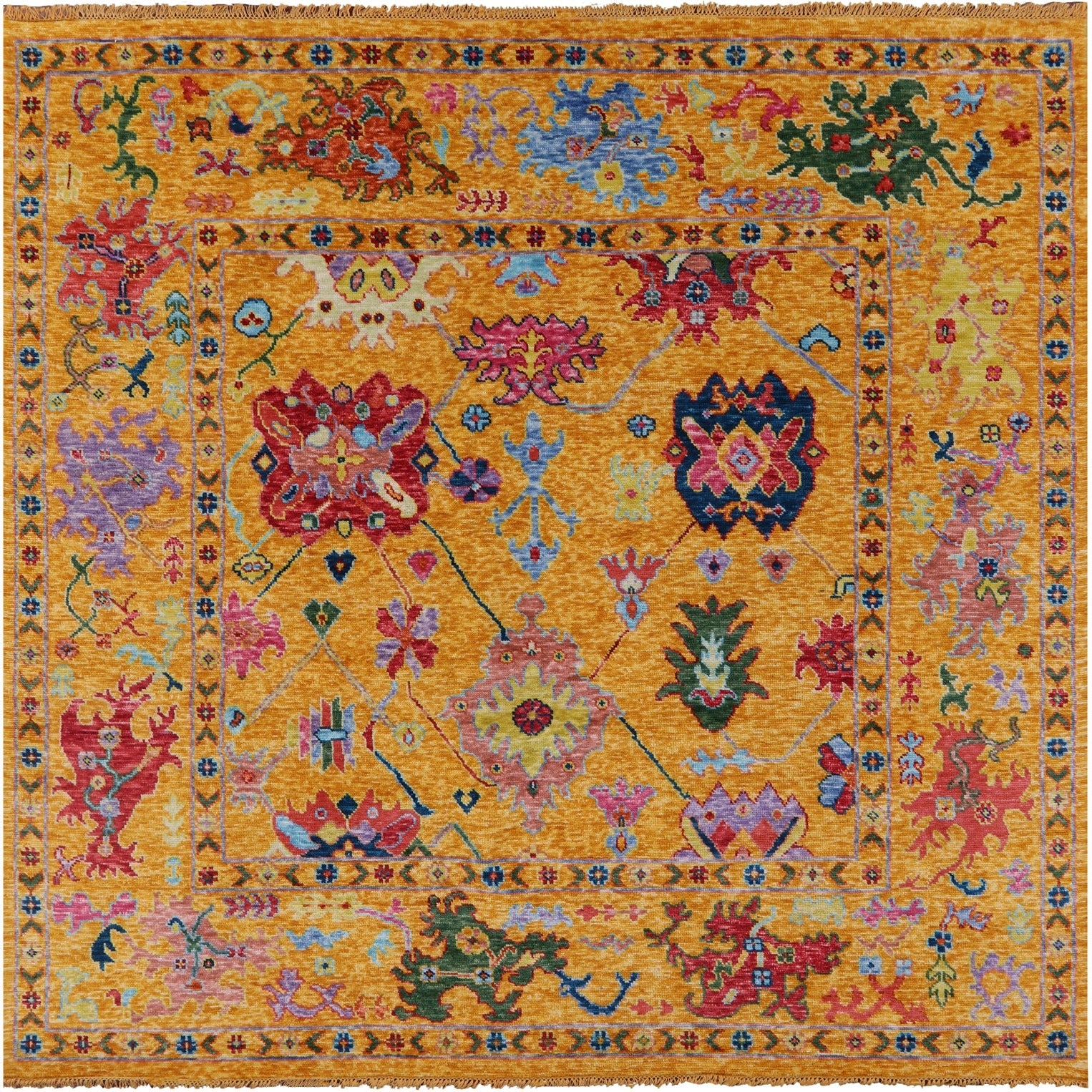 Gold Square Turkish Oushak Hand Knotted Wool Rug - 8' 10" X 9' 1" - Golden Nile