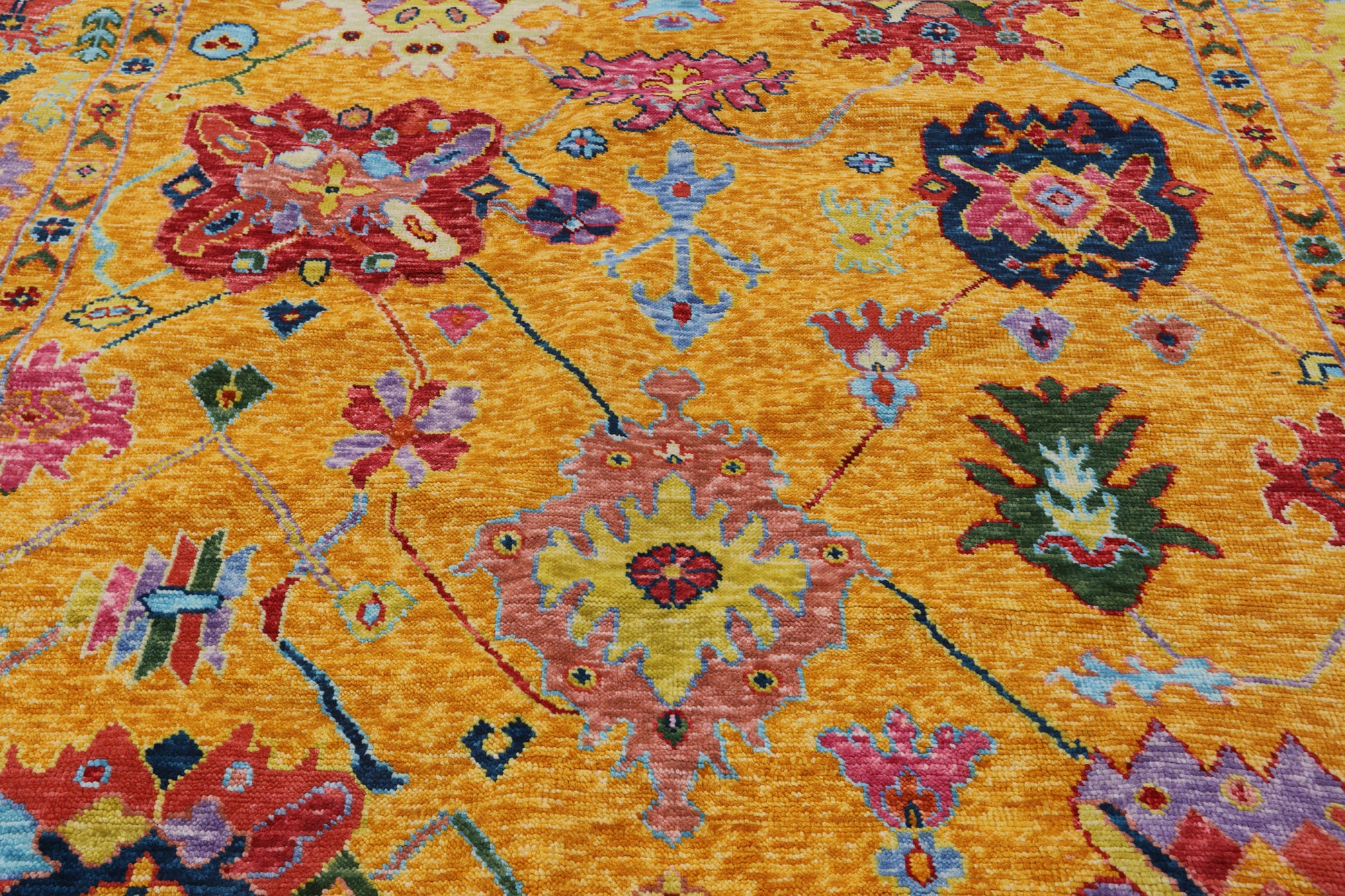 Gold Square Turkish Oushak Hand Knotted Wool Rug - 8' 10" X 9' 1" - Golden Nile