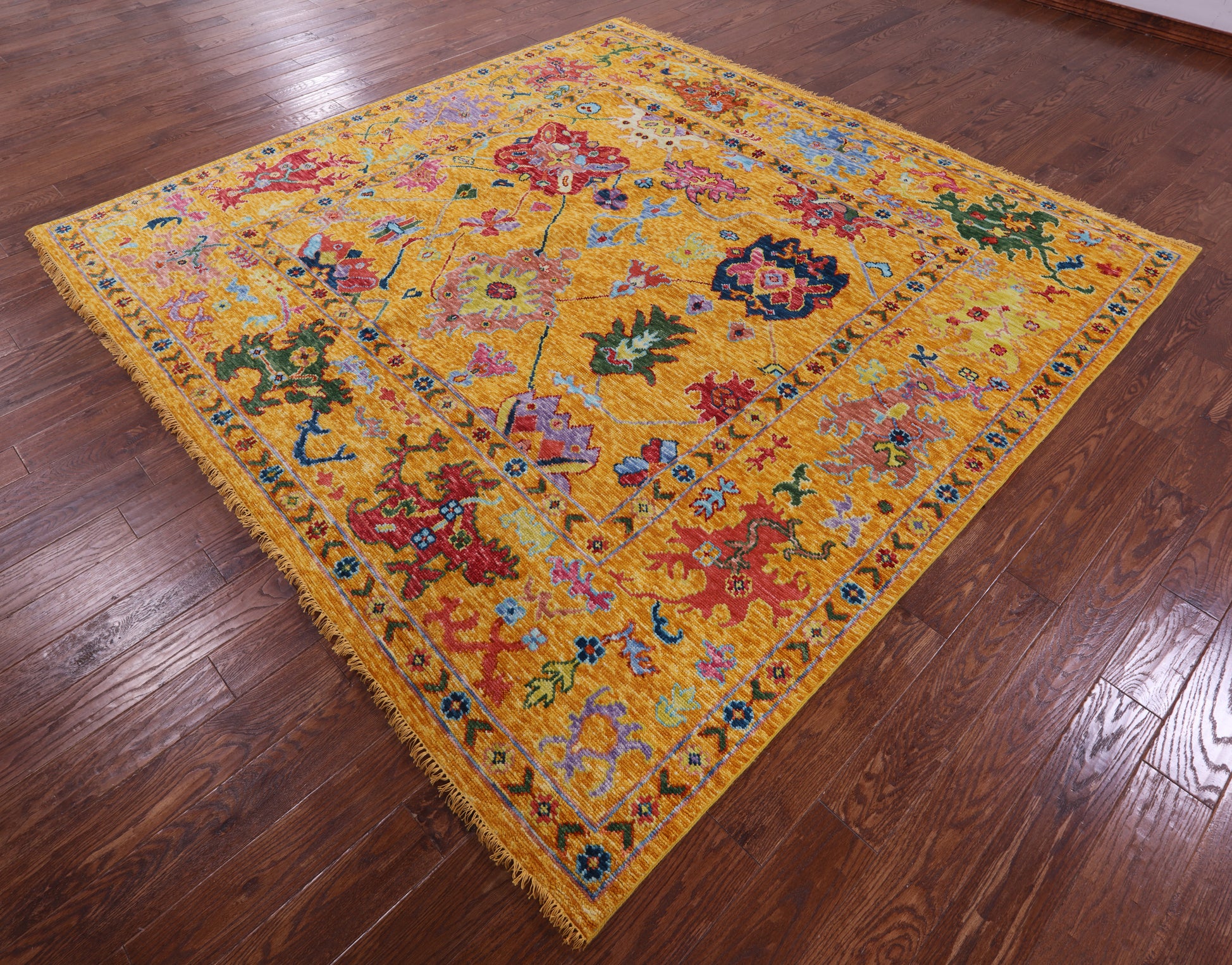 Gold Square Turkish Oushak Hand Knotted Wool Rug - 8' 10" X 9' 1" - Golden Nile