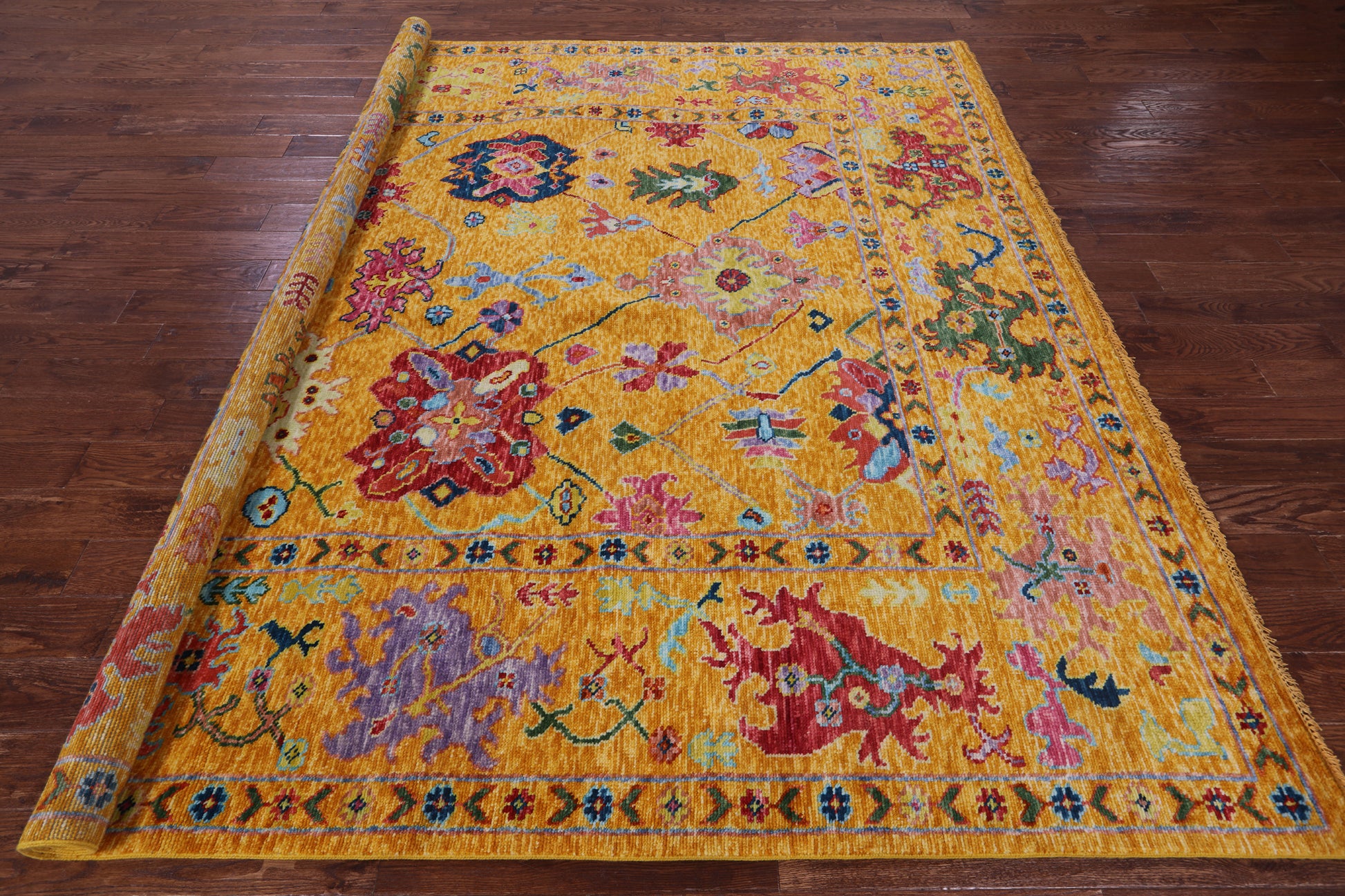 Gold Square Turkish Oushak Hand Knotted Wool Rug - 8' 10" X 9' 1" - Golden Nile