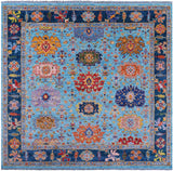 Blue Square Turkish Oushak Handmade Wool Rug - 8' 10" X 9' 1" - Golden Nile