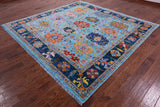 Blue Square Turkish Oushak Handmade Wool Rug - 8' 10" X 9' 1" - Golden Nile