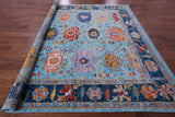Blue Square Turkish Oushak Handmade Wool Rug - 8' 10" X 9' 1" - Golden Nile